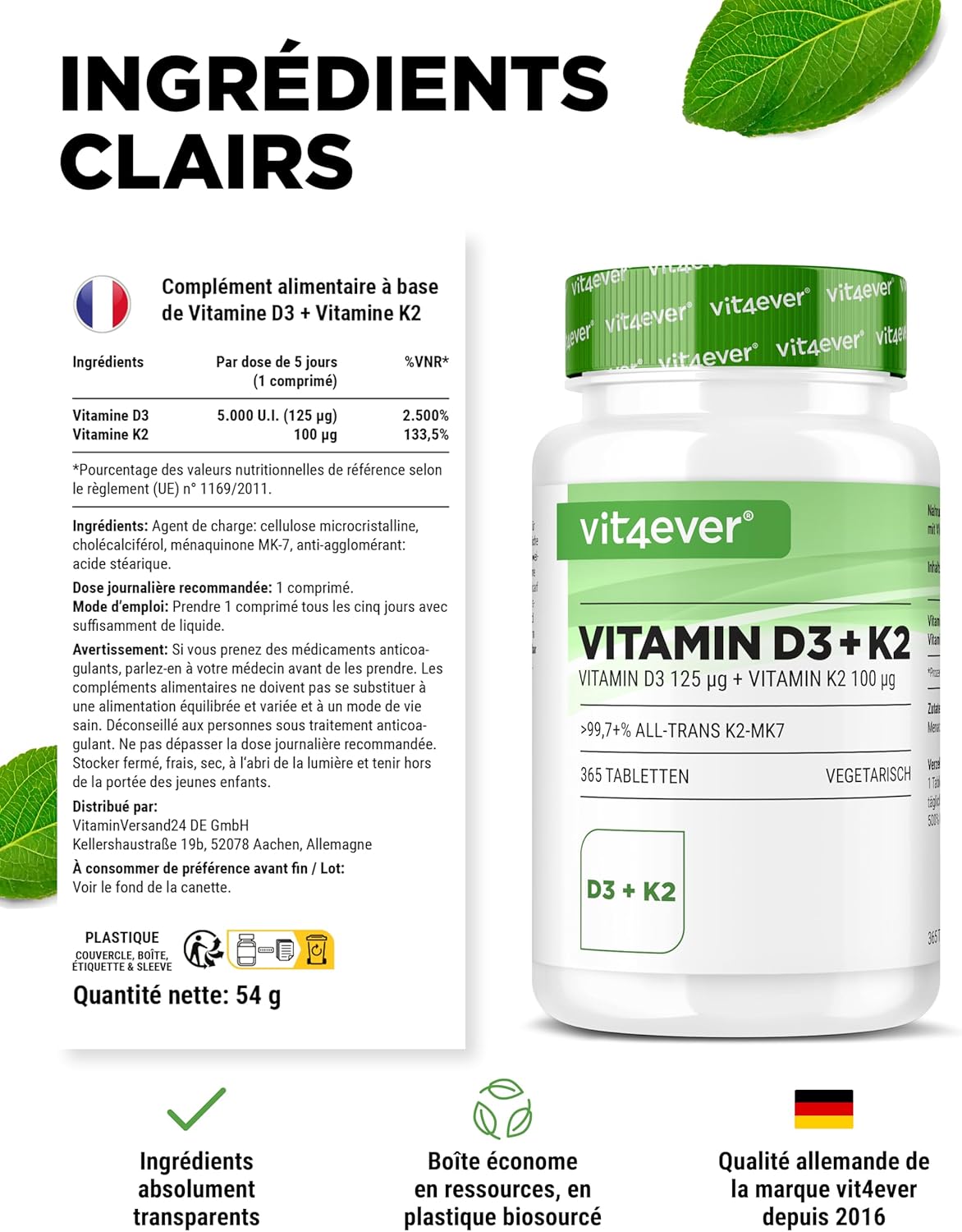 Vitamin D3 + K2 Depot - 365 Tablets - Premium Raw Material 99.7+% All-Trans (K2VITAL from Kappa) - With 5000 IU of Vitamin D3 per tablet - High dosed - Image 7