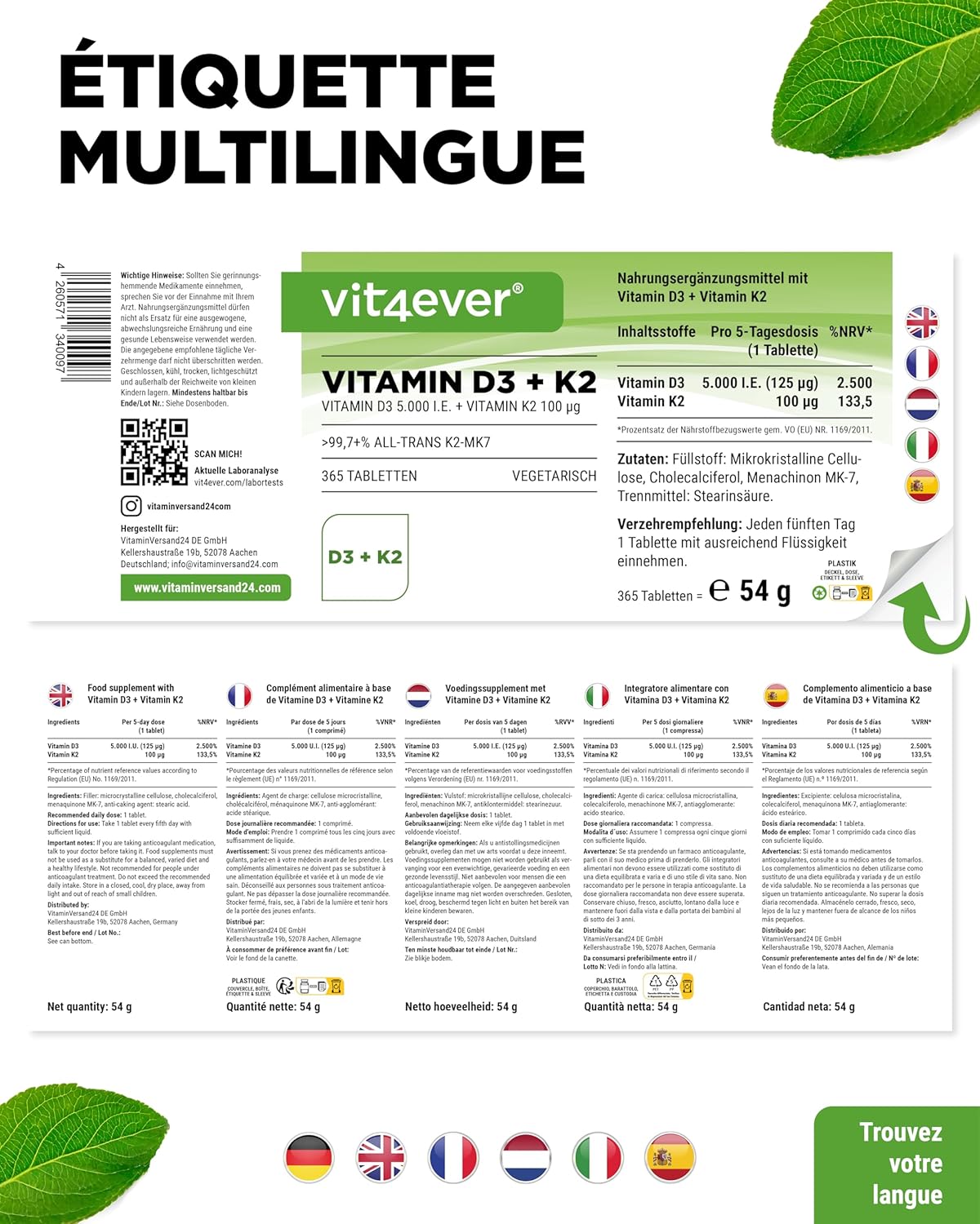 Vitamin D3 + K2 Depot - 365 Tablets - Premium Raw Material 99.7+% All-Trans (K2VITAL from Kappa) - With 5000 IU of Vitamin D3 per tablet - High dosed - Image 8