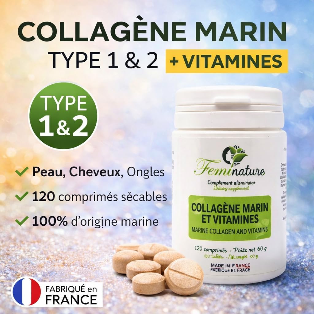 COLLAGENE MARIN - Type 1 & 2 - Vitamins C & E - Skin hydration - Protects bones and joints - 1000 mg - 120 tablets - Made in France - Image 3