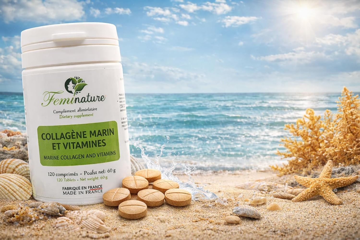 COLLAGENE MARIN - Type 1 & 2 - Vitamins C & E - Skin hydration - Protects bones and joints - 1000 mg - 120 tablets - Made in France - Image 7