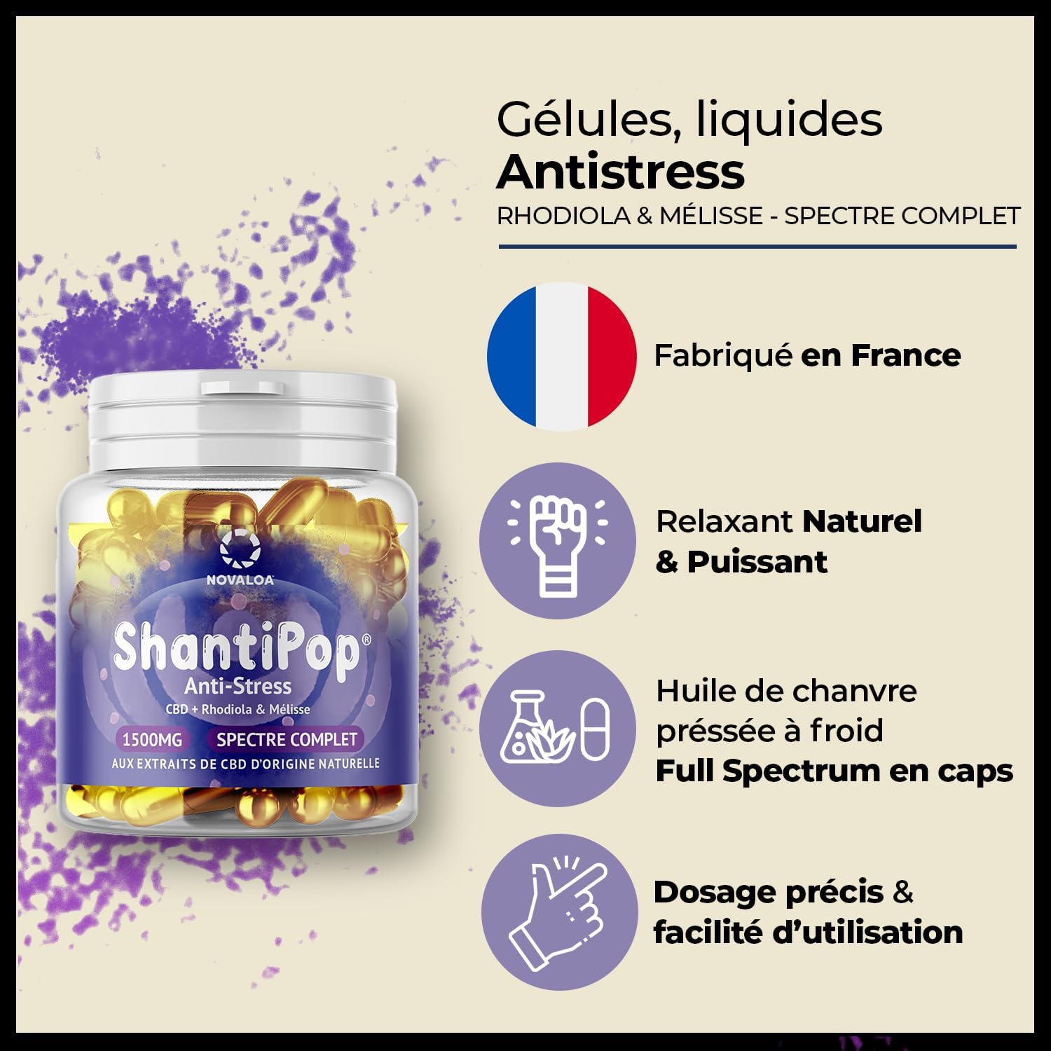 ShantiPop - Anti-Stress Liquid Capsules - From Cold-Pressed Hemp Seed Oil 1500mg - Rhodiola & Lemon Balm - Made in France - 30 Capsules - Image 3