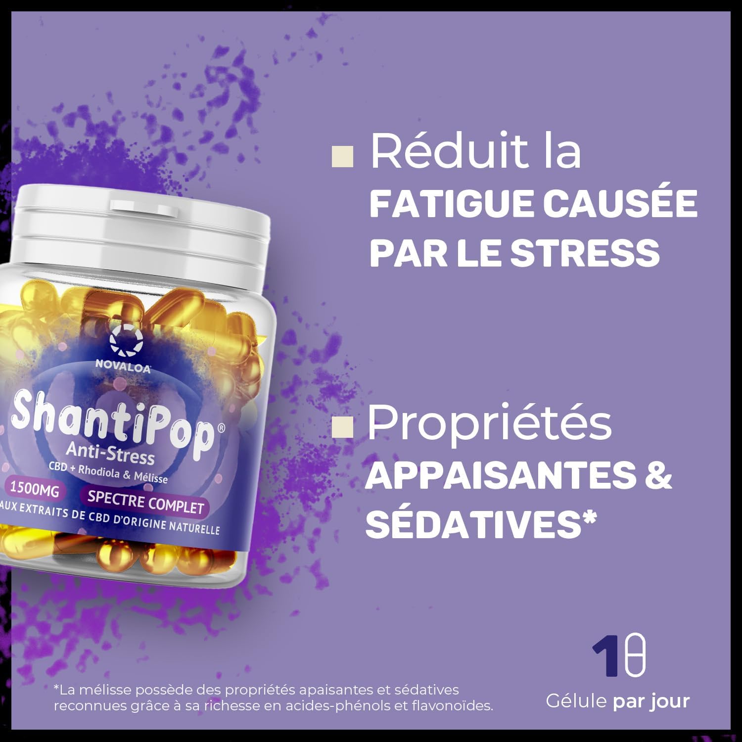 ShantiPop - Anti-Stress Liquid Capsules - From Cold-Pressed Hemp Seed Oil 1500mg - Rhodiola & Lemon Balm - Made in France - 30 Capsules - Image 4