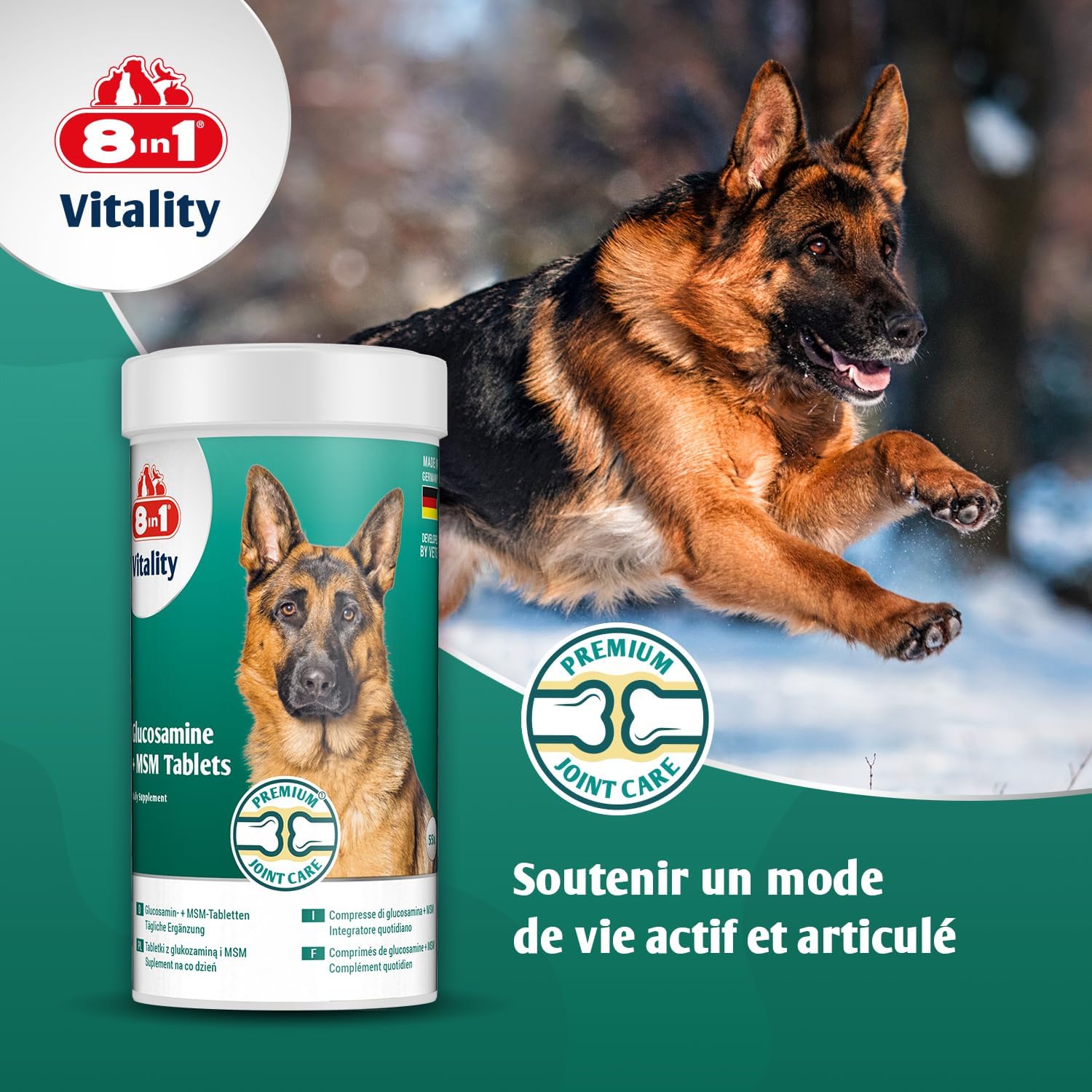8in1 Glucosamine Tablets with MSM – Food Supplement for Adult and Senior Dogs, 1 Box (55 Tablets) - Image 3