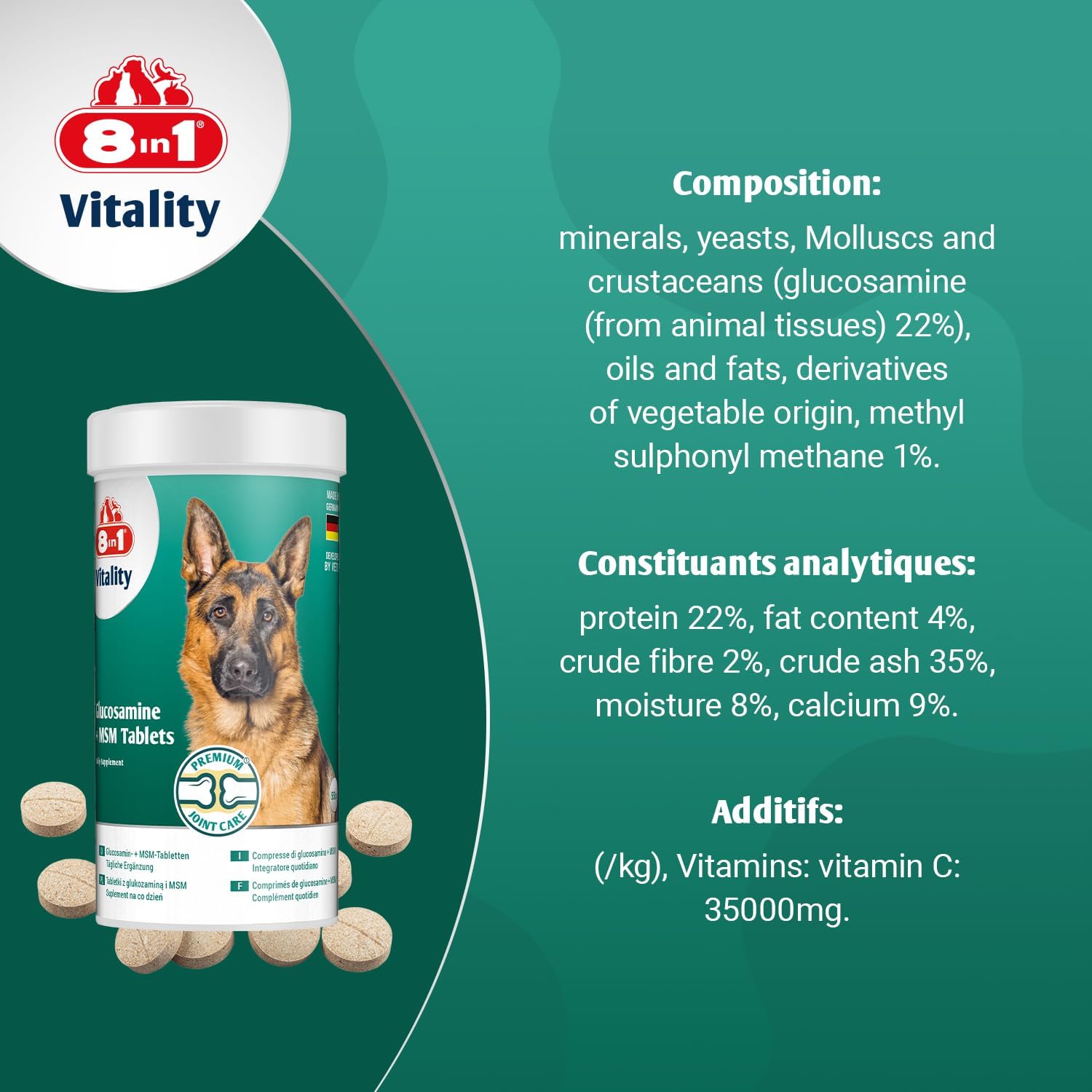 8in1 Glucosamine Tablets with MSM – Food Supplement for Adult and Senior Dogs, 1 Box (55 Tablets) - Image 10
