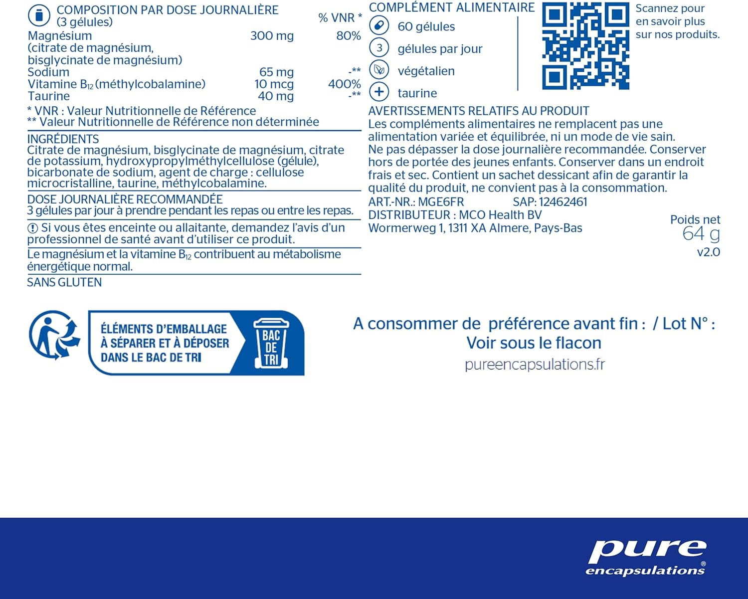 Pure Encapsulations - Magnesium Energy - Sport Formula - Magnesium Bisglycinate and Citrate with Taurine and Vitamin B12 - Fatigue and Energy - Muscle Support - Food Supplement - 60 capsules - Image 3