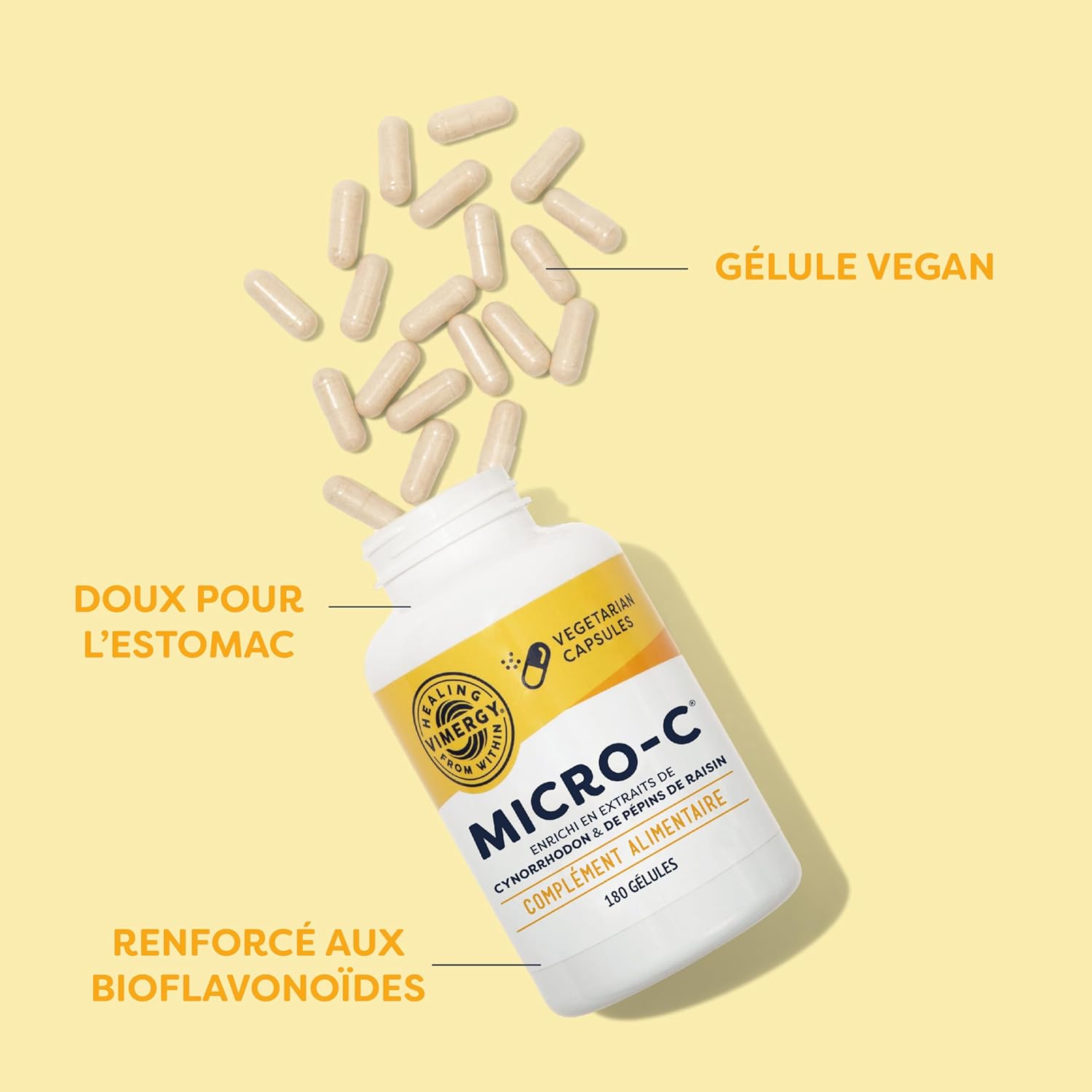 Vimergy Micro-C - Vitamin C Capsules - 500mg Vitamin C, Less Acid - Rose Hip - Immune System, Bone & Muscle Support - Gluten Free - Kosher - Vegan (180 Capsules) - Image 4