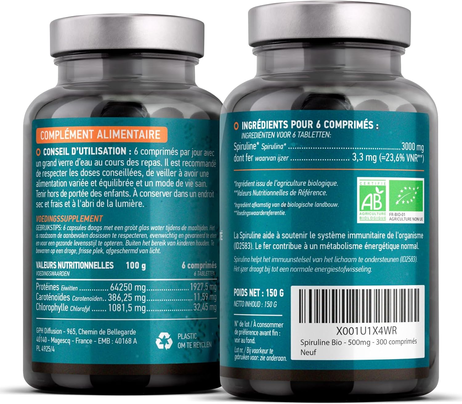 Spirulina/Spirulina Bio 500mg - 300 Tablets - Energy Metabolism - Immune System - Image 3