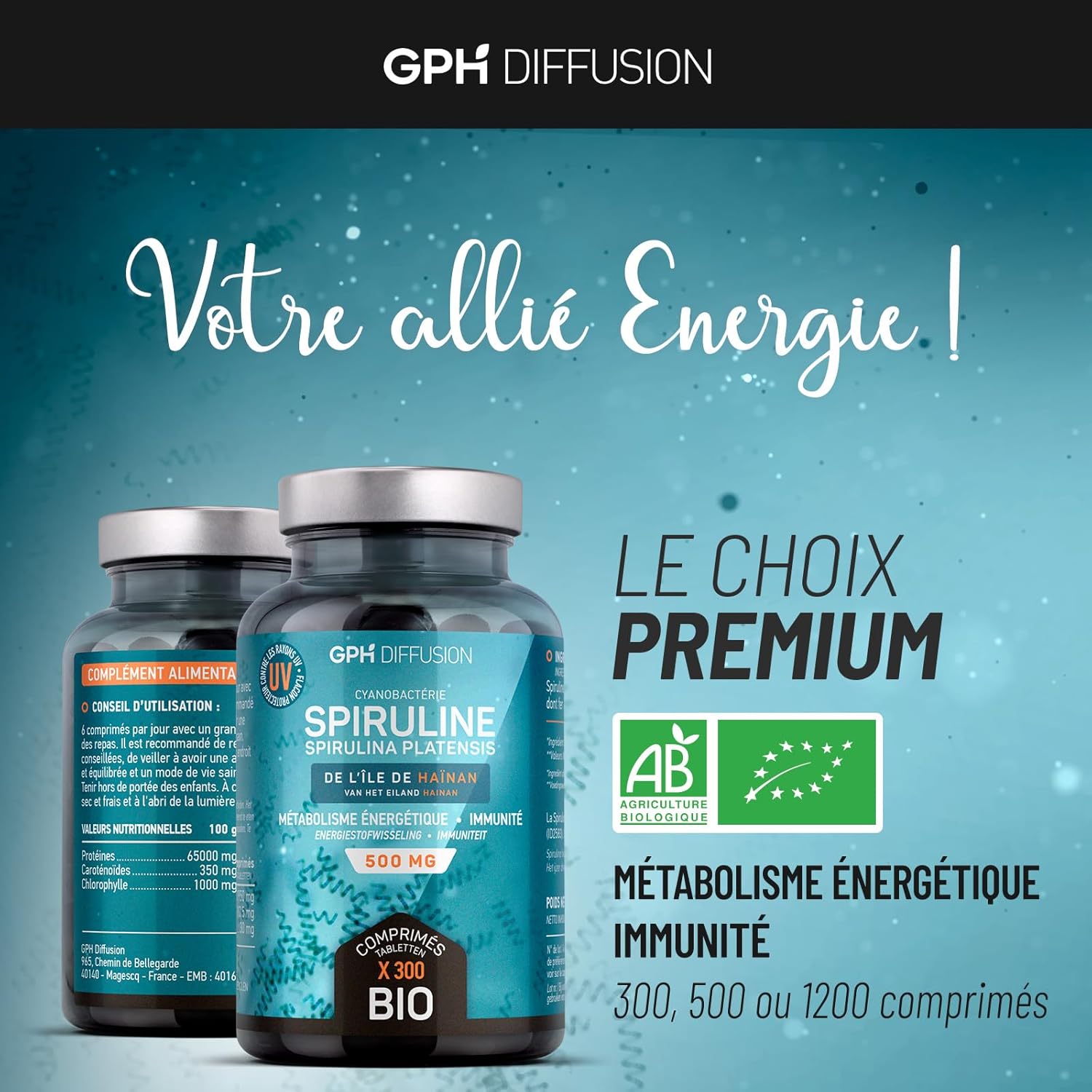 Spirulina/Spirulina Bio 500mg - 300 Tablets - Energy Metabolism - Immune System - Image 4