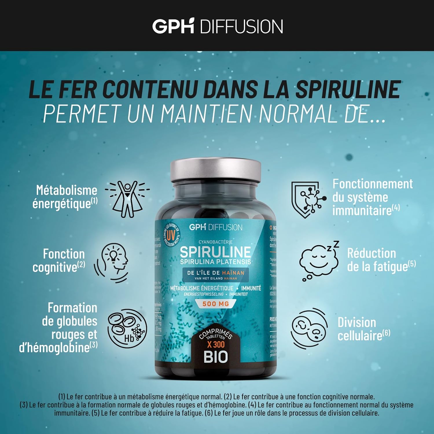 Spirulina/Spirulina Bio 500mg - 300 Tablets - Energy Metabolism - Immune System - Image 7