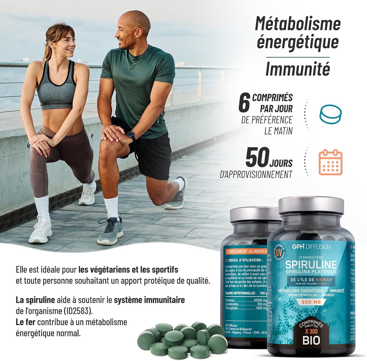 Spirulina/Spirulina Bio 500mg - 300 Tablets - Energy Metabolism - Immune System - Image 8