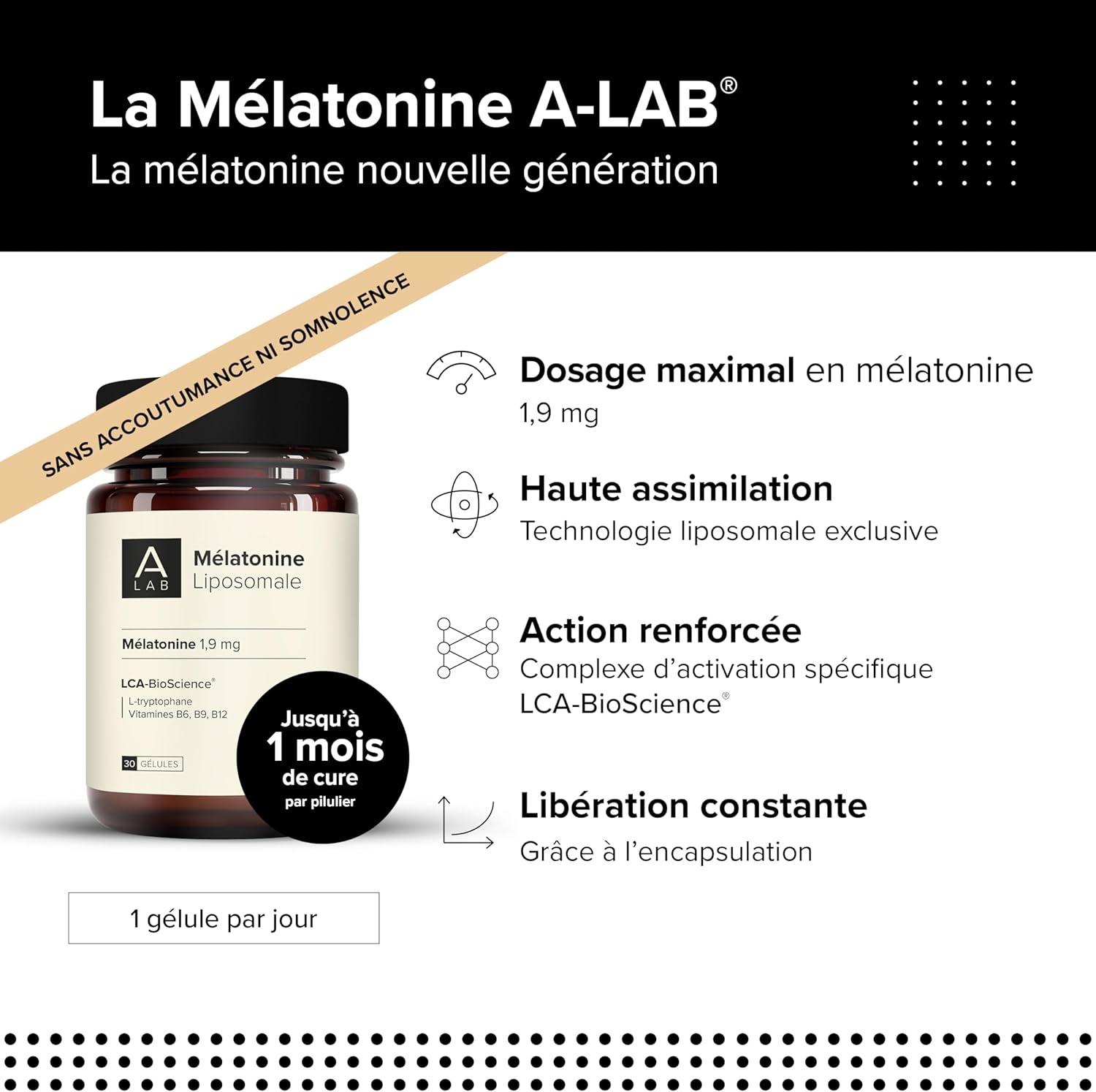 A-LAB Liposomal Melatonin 1.9 mg - Enhanced Assimilation - Sleep Supplement, Jetlag - 30 days taken - Made in France - Image 3