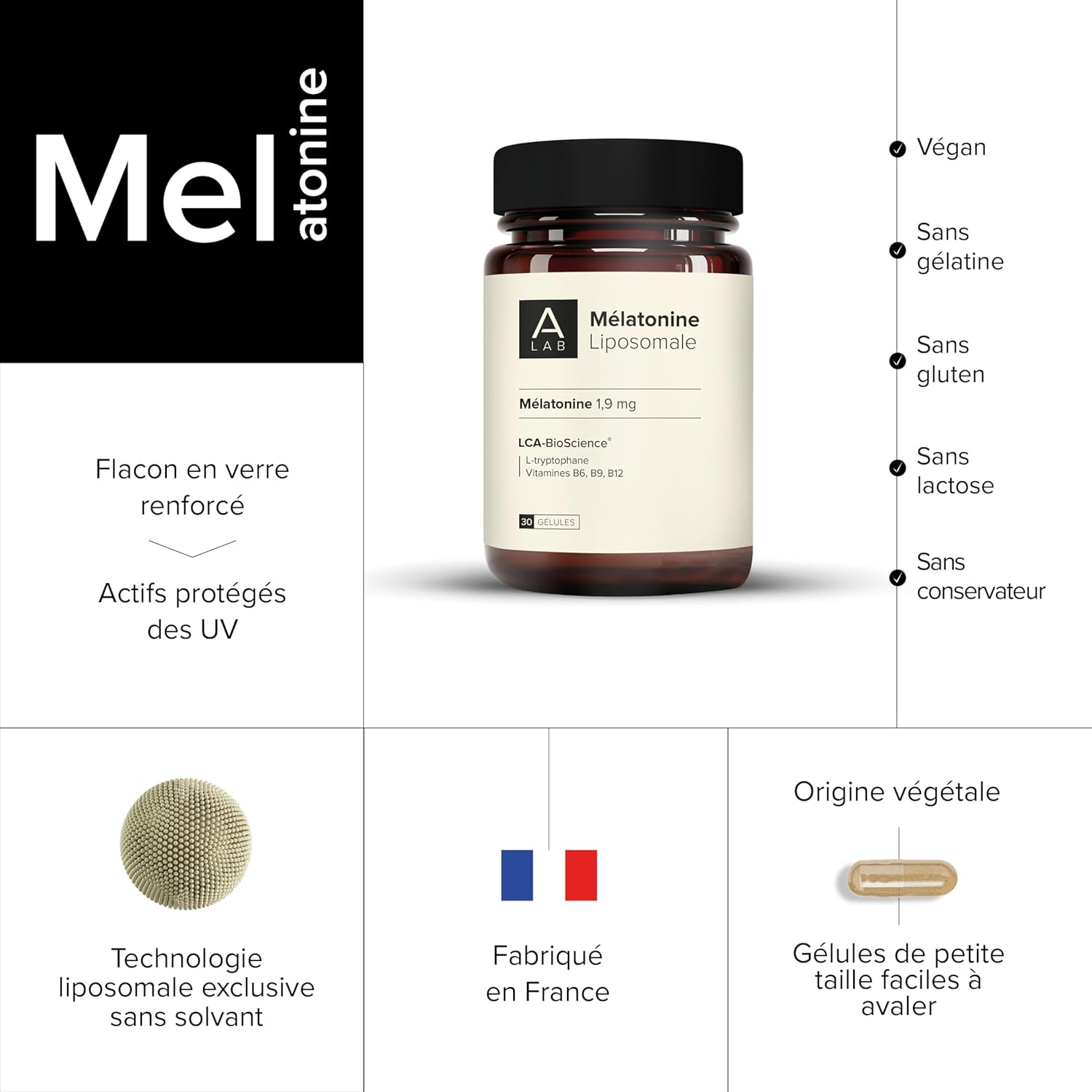 A-LAB Liposomal Melatonin 1.9 mg - Enhanced Assimilation - Sleep Supplement, Jetlag - 30 days taken - Made in France - Image 8