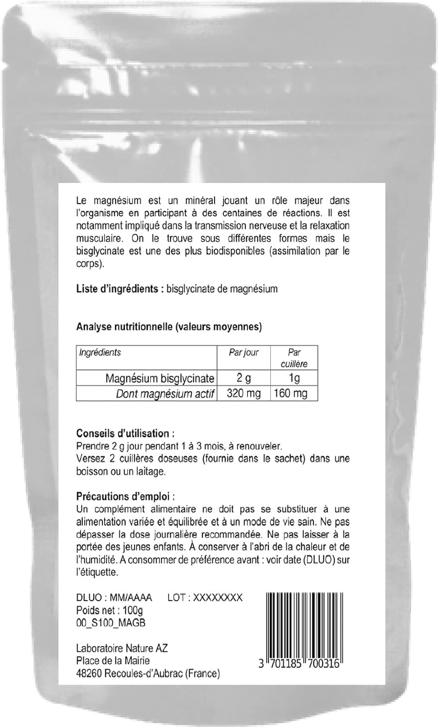 Magnesium Bisglycinate Powder – Highly Assimilable – Sport, Stress, Cramps – No Vitamin B6 – No Additives – Free Dosage – 100 g – French Laboratory - Image 4