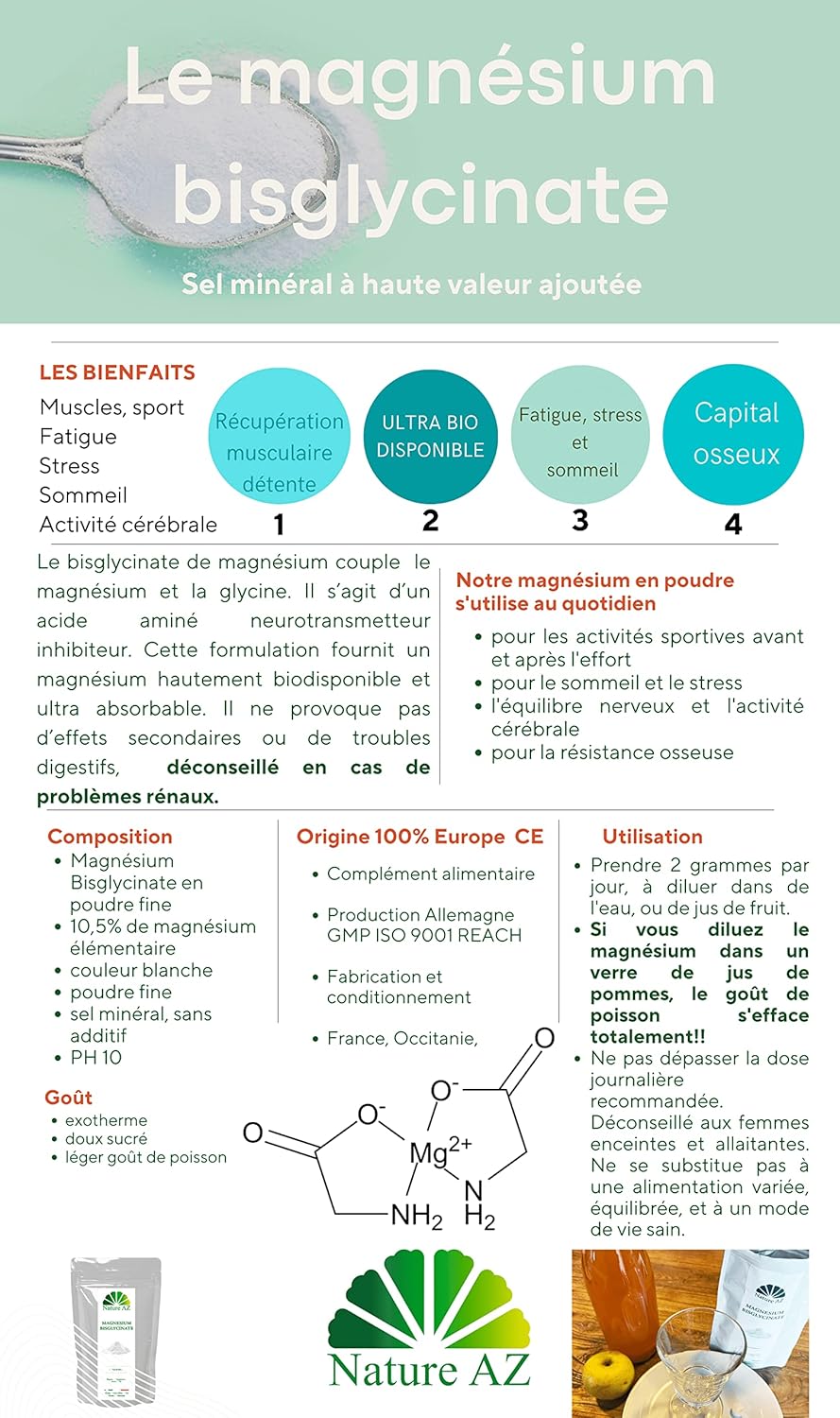 Magnesium Bisglycinate Powder – Highly Assimilable – Sport, Stress, Cramps – No Vitamin B6 – No Additives – Free Dosage – 100 g – French Laboratory - Image 10