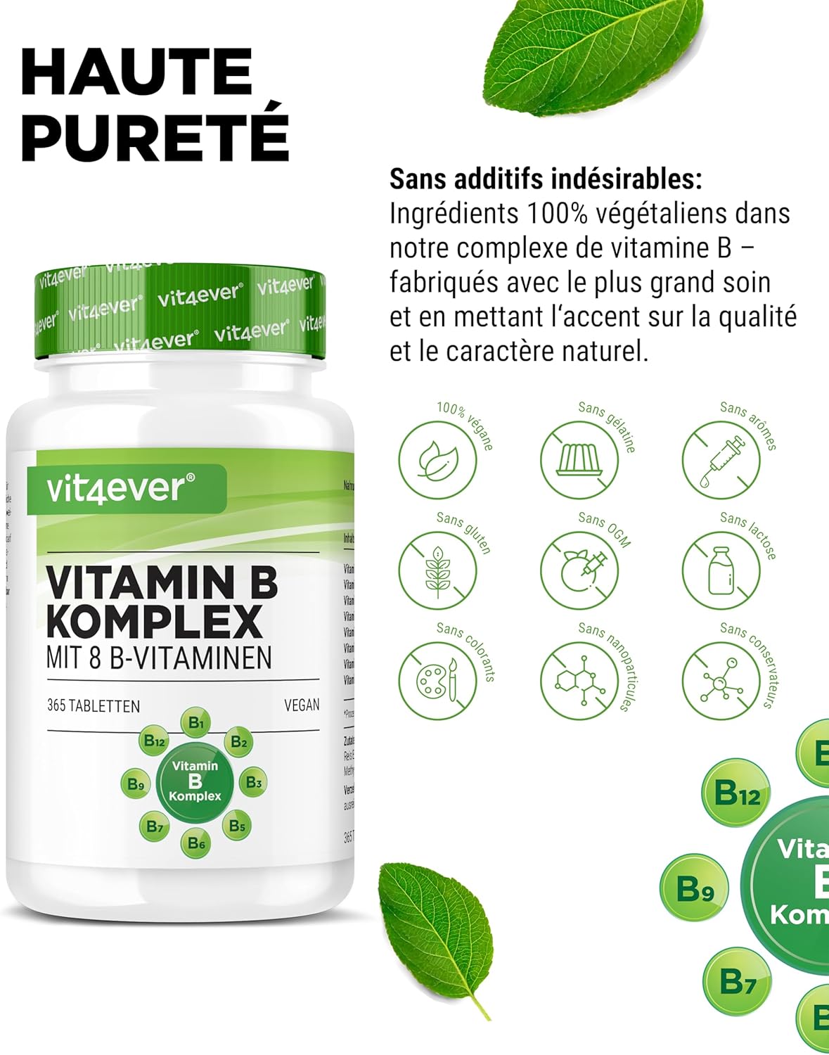 vit4ever Vitamin B Complex - 365 Tablets - 12 Months Supply - 8 B Vitamins in 1 Tablet - Vitamins B1, B2, B3, B5, B6, B12, Biotin & Folic Acid - Vegan - Image 4