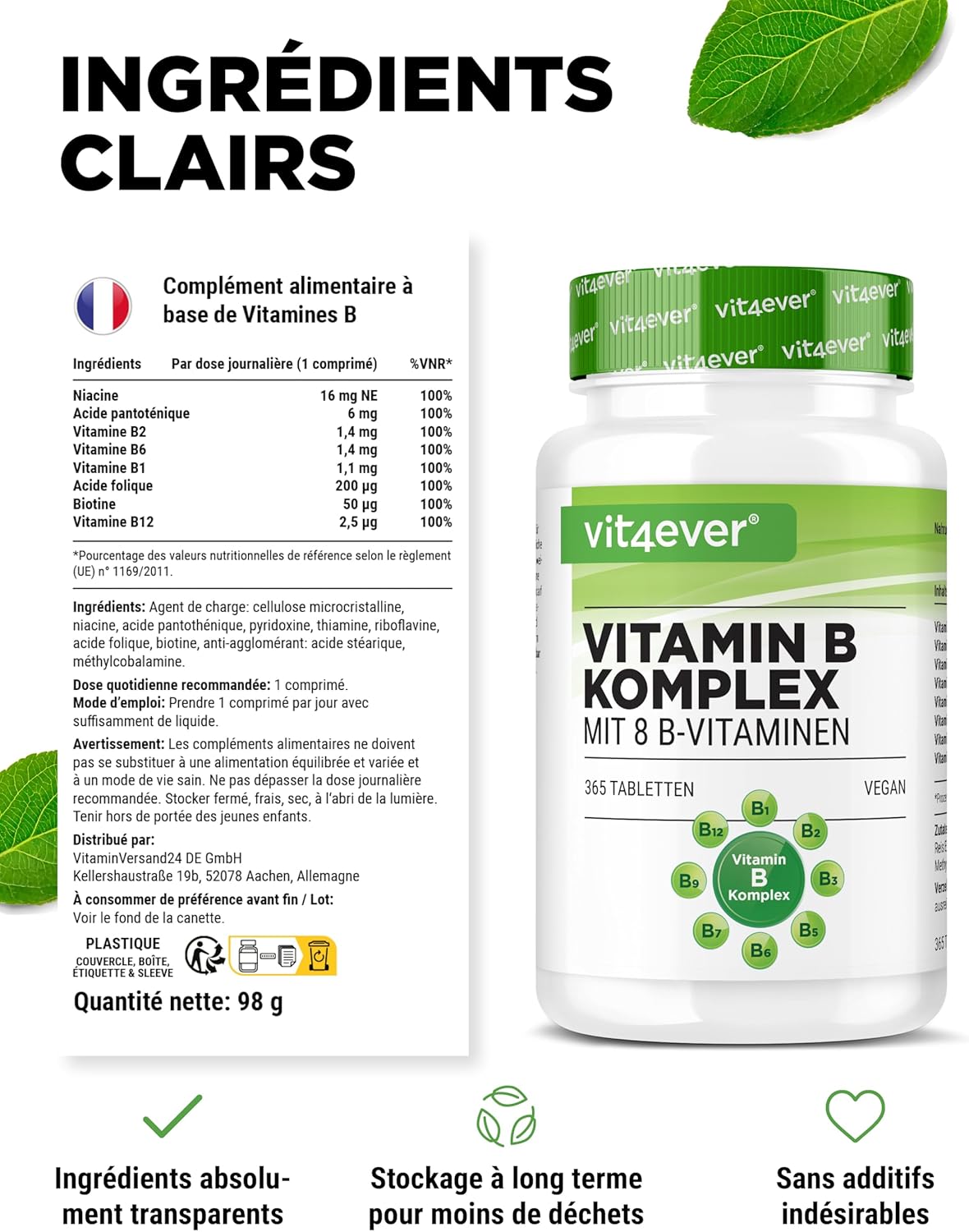 vit4ever Vitamin B Complex - 365 Tablets - 12 Months Supply - 8 B Vitamins in 1 Tablet - Vitamins B1, B2, B3, B5, B6, B12, Biotin & Folic Acid - Vegan - Image 6