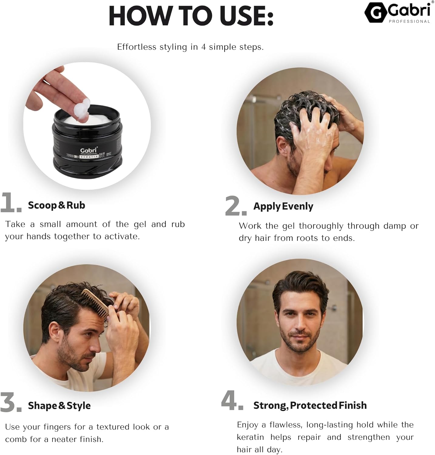 Gabri Keratin Hair Styling Gel 250ml - High Shine, Anti-Frizz Effect, Edge Control - Image 5