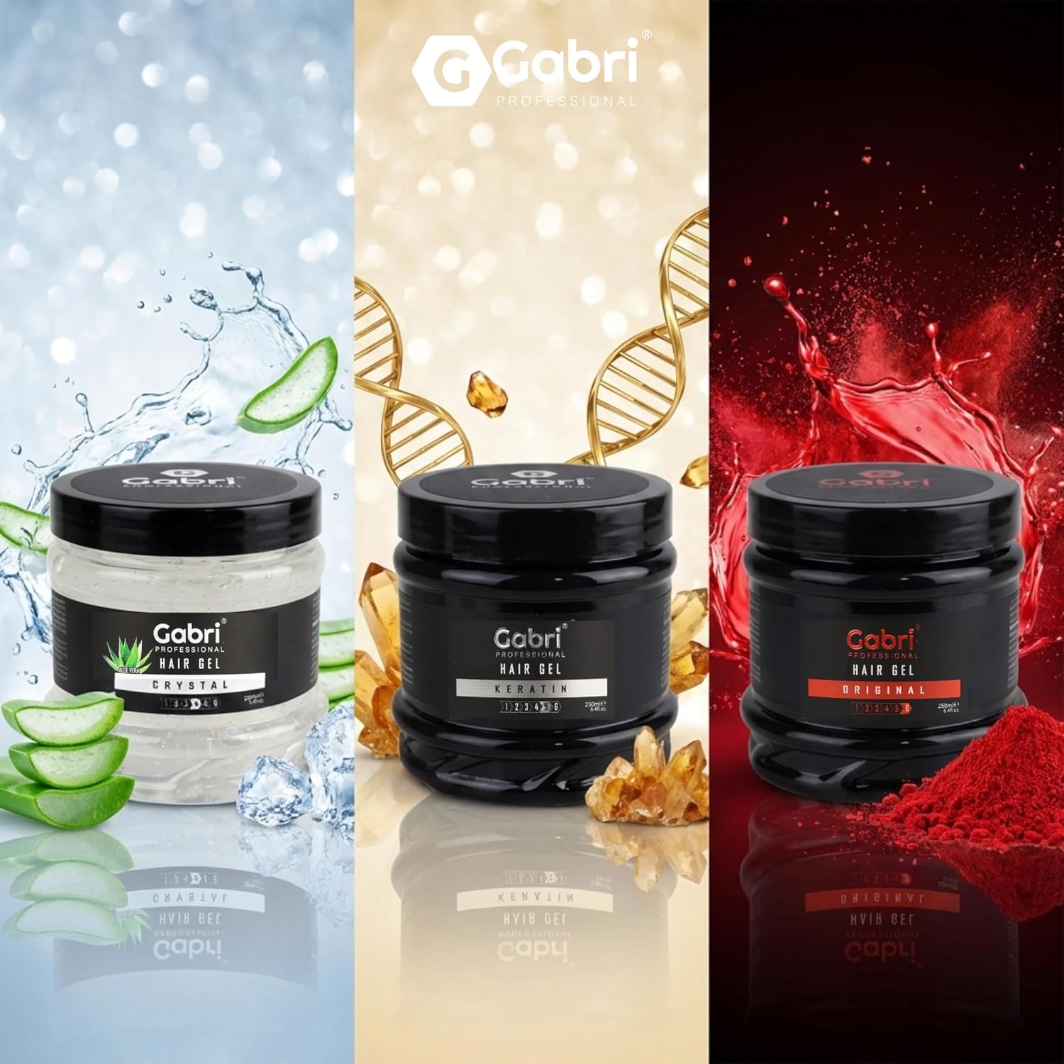 Gabri Keratin Hair Styling Gel 250ml - High Shine, Anti-Frizz Effect, Edge Control - Image 6