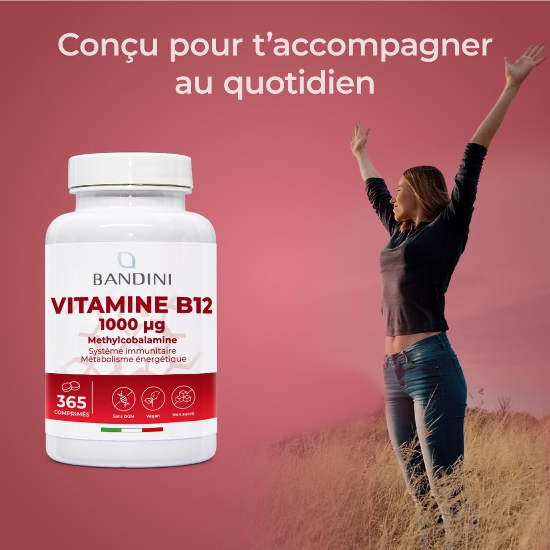 Bandini® Vitamin B12 Vegan 1000 mcg 365 Tablets, 12 Months Intake, Vitamin B 12 Methylcobalamin Bioavailable High Dosed, For Energy, Immunity and Fatigue, 100% Vegan No Additives - Image 4