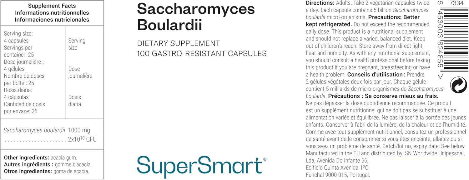 Saccharomyces Boulardii - Helps to Rebalance the Intestinal Flora and Reduce Digestive Disorders - 20 Billion CFU - Probiotic - Ultra Yeast - Vegan - DrCaps - Supersmart - Image 3