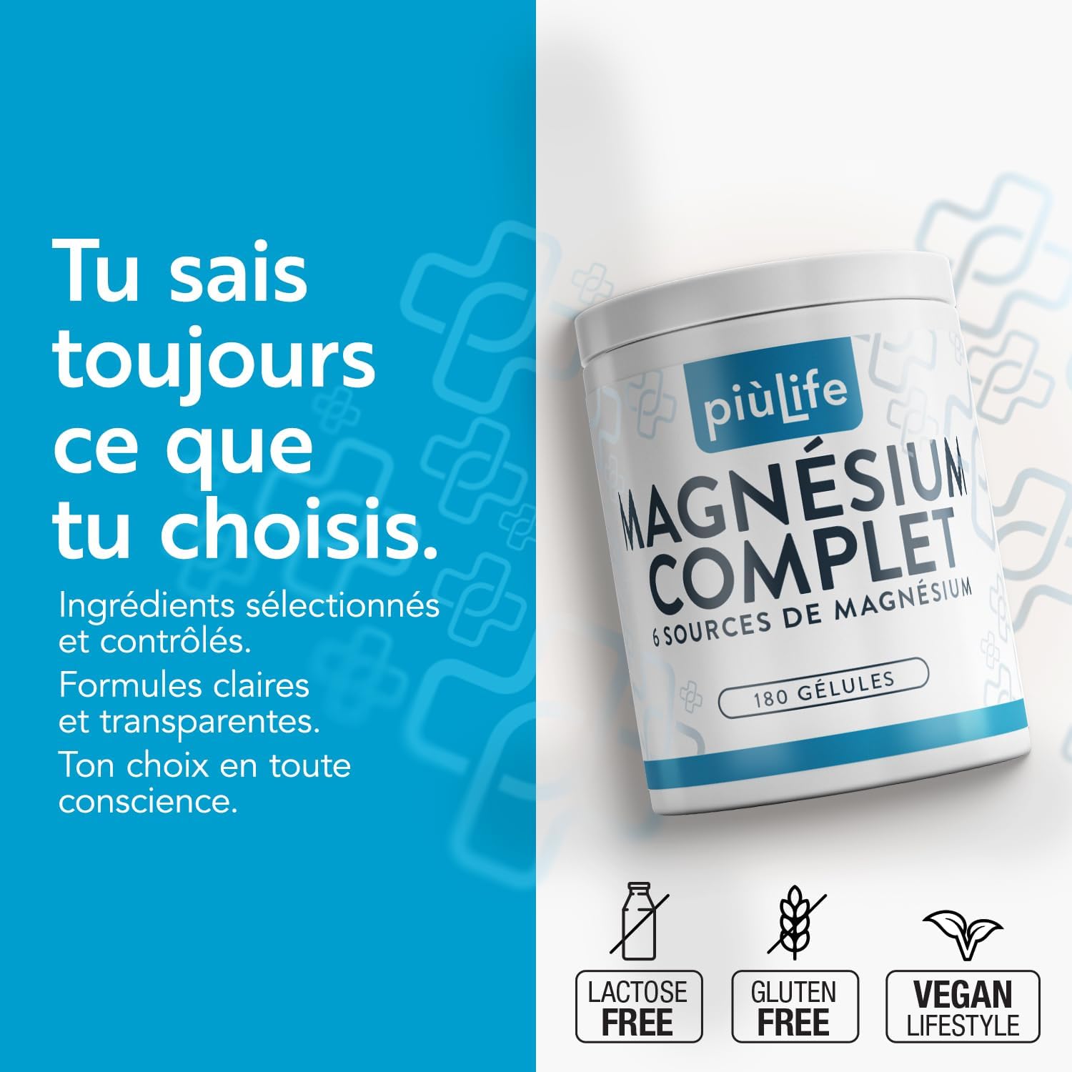 Magnesium Complex 6 Sources – 300 mg per day, High Bioavailability – 180 PiùLife Capsules with Magnesium Bisglycinate, Citrate, Pidolate – Energy, Sleep, Muscles - Image 6