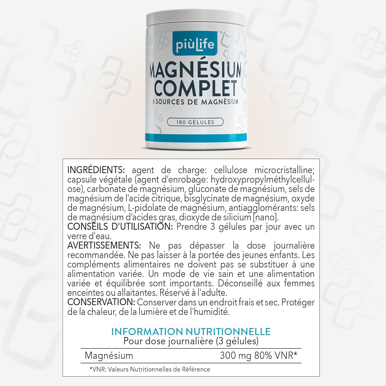 Magnesium Complex 6 Sources – 300 mg per day, High Bioavailability – 180 PiùLife Capsules with Magnesium Bisglycinate, Citrate, Pidolate – Energy, Sleep, Muscles - Image 9