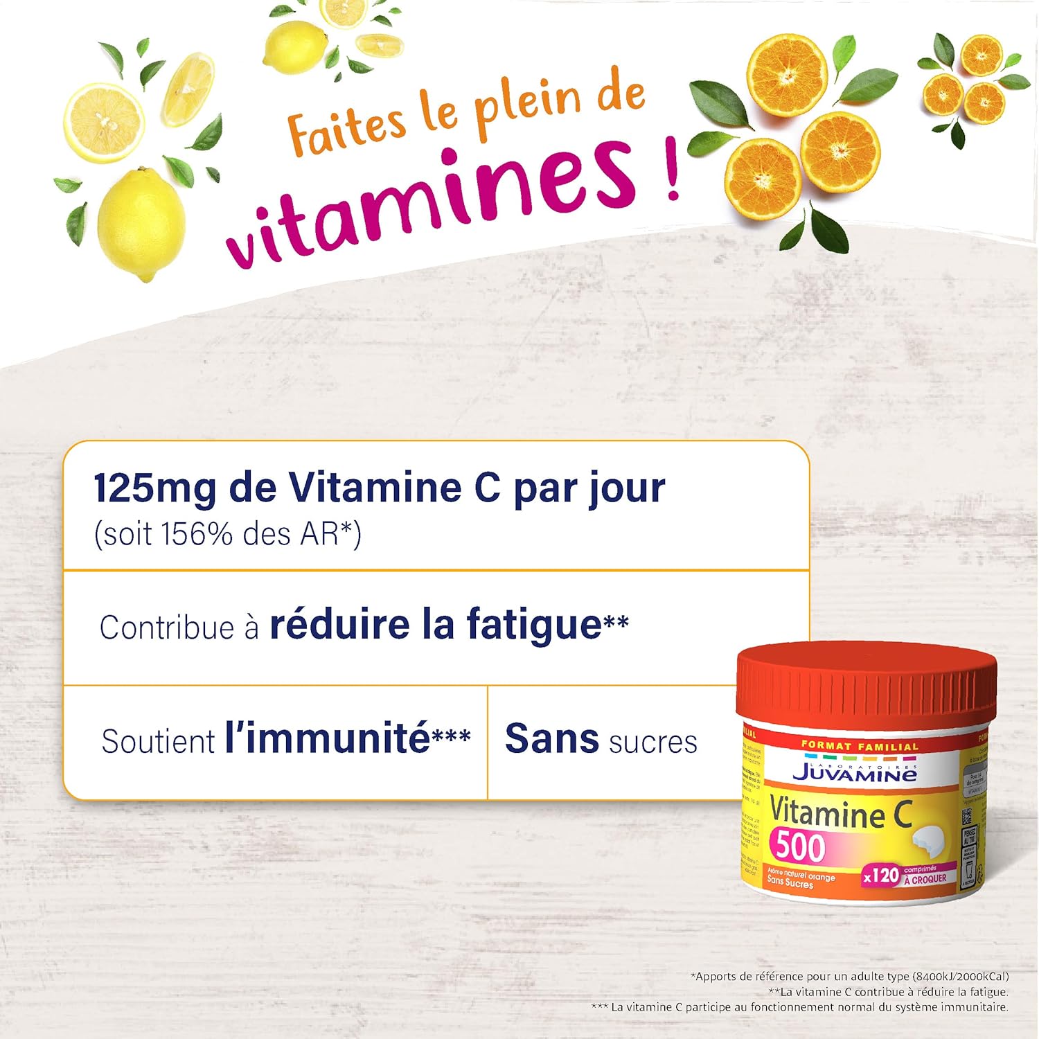 JUVAMINE - Vitamin C500 - Maxi Format - 120 Chewable Tablets (Pack of 1) - Image 3