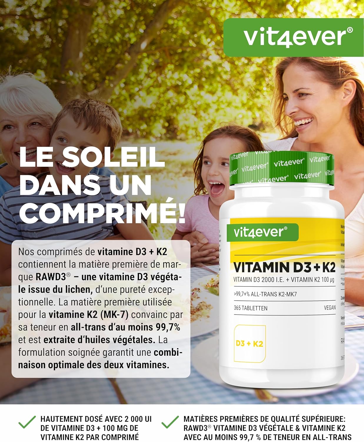 vit4ever Vitamin D3 + K2-365 Tablets - 99.7% All-Trans MK-7 and 2000 IU Vitamin D3 - Premium Raw Material RAW D3® - Highly Dosed, Optimal Bioavailability, Vegan - Image 3
