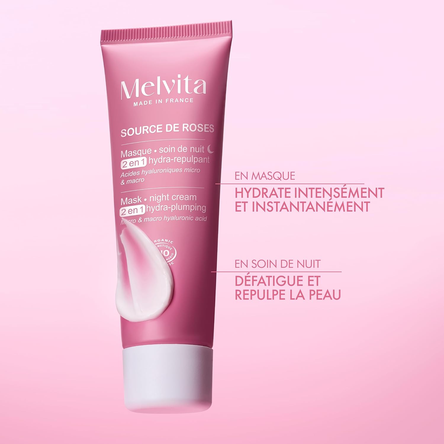 Melvita - 2 in 1 Mask - Hydra-Plumping Night Care - Micro and Macro Hyaluronic Acids - Hydration and Smoothing Effect - All Skin Types - 50 ml - Image 3
