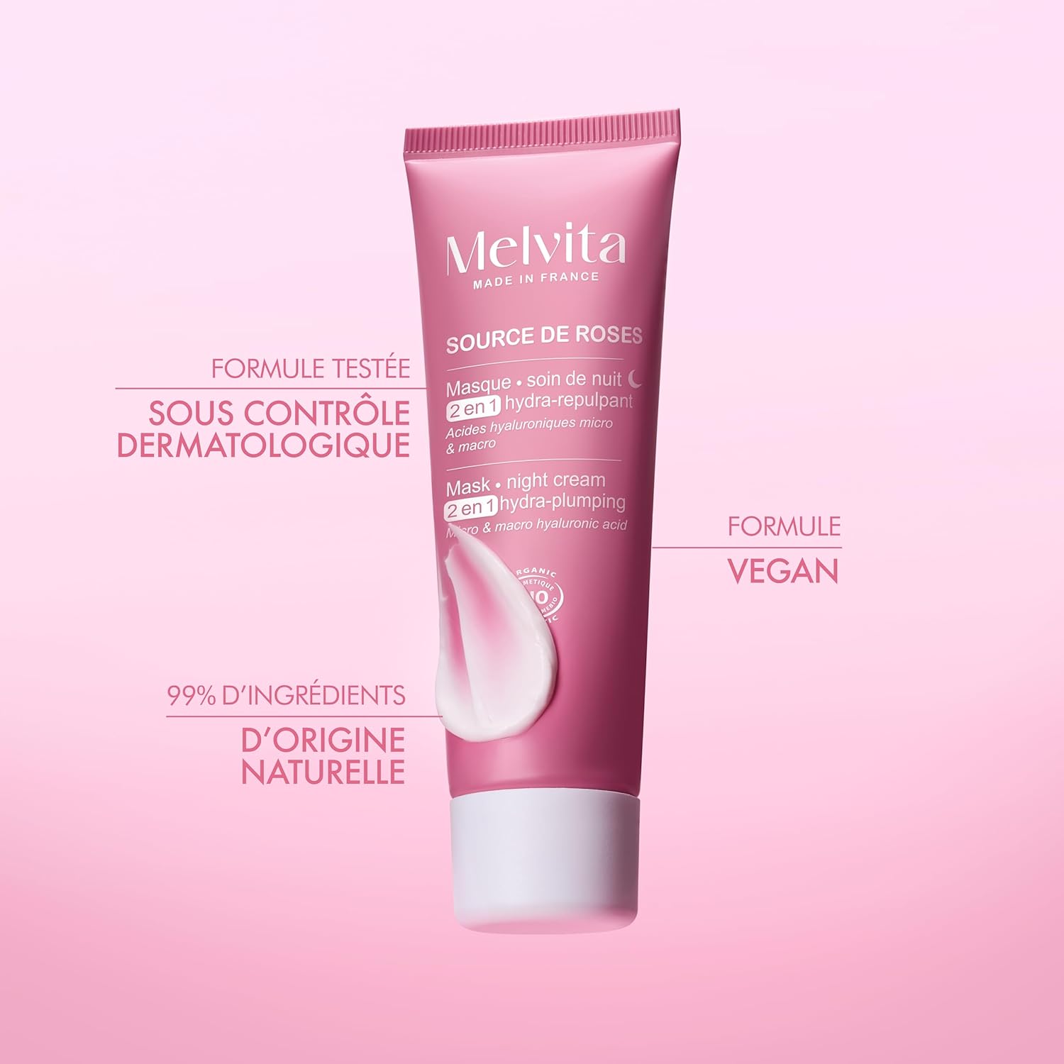 Melvita - 2 in 1 Mask - Hydra-Plumping Night Care - Micro and Macro Hyaluronic Acids - Hydration and Smoothing Effect - All Skin Types - 50 ml - Image 8