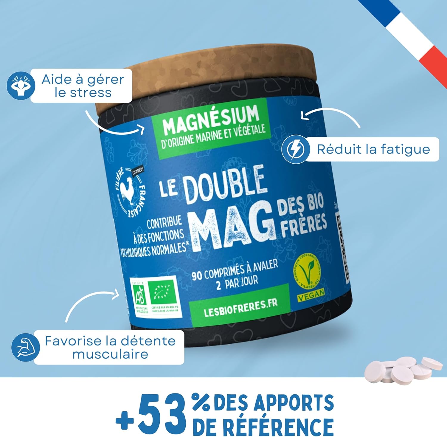 Magnesium Bio Vegan 200 mg - Reduces Fatigue and Nervous System Support - Optimal Assimilation - Stress and Sleep - 90 Tablets - Made in France - Image 3