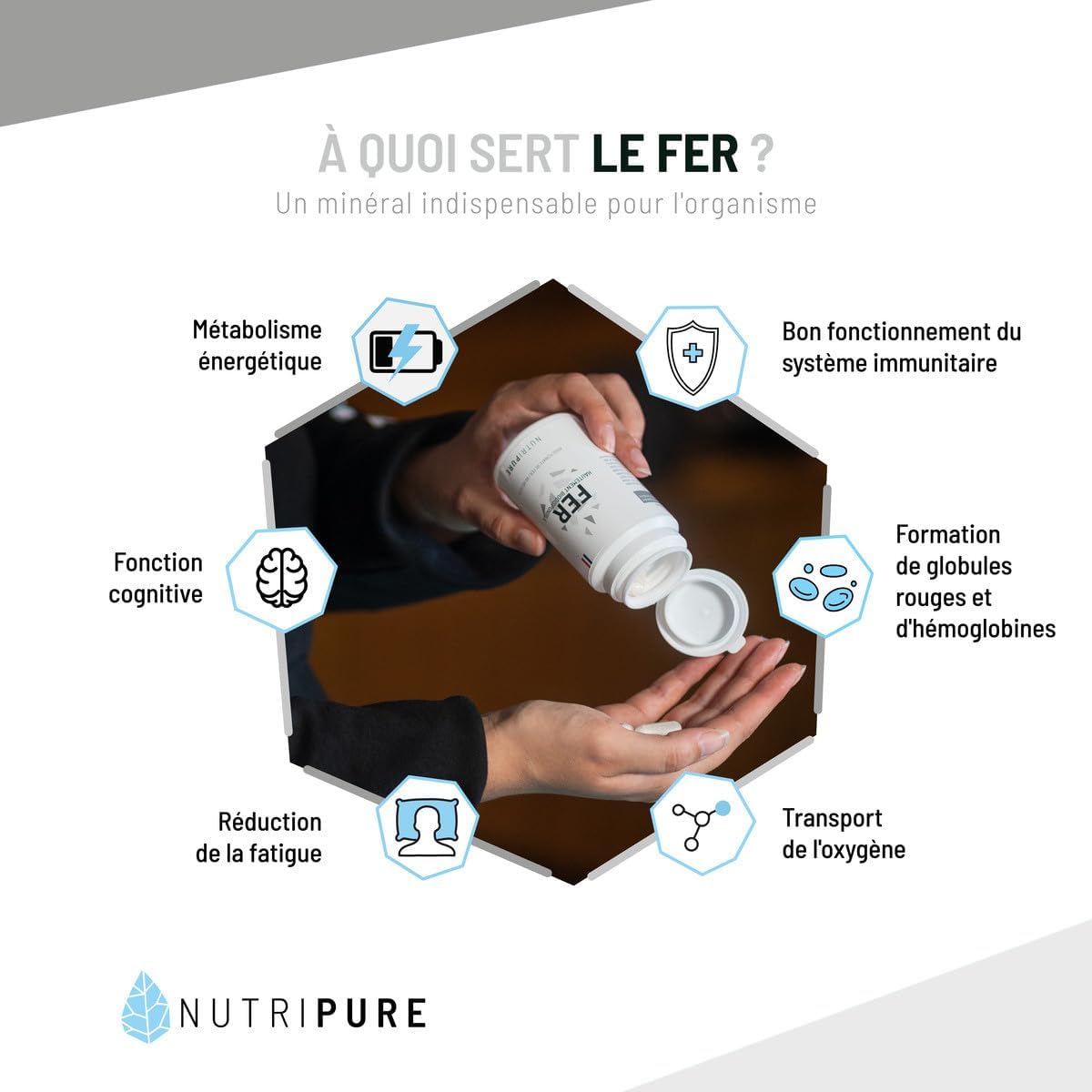 Nutripure | Iron Bisglycinate 14 mg High Quality FERROCHEL | High Absorption | Anti-Fatigue & Immune System Strengthening Dietary Supplement | 120 Vegetable Capsules | Vegan | Made in France - Image 3