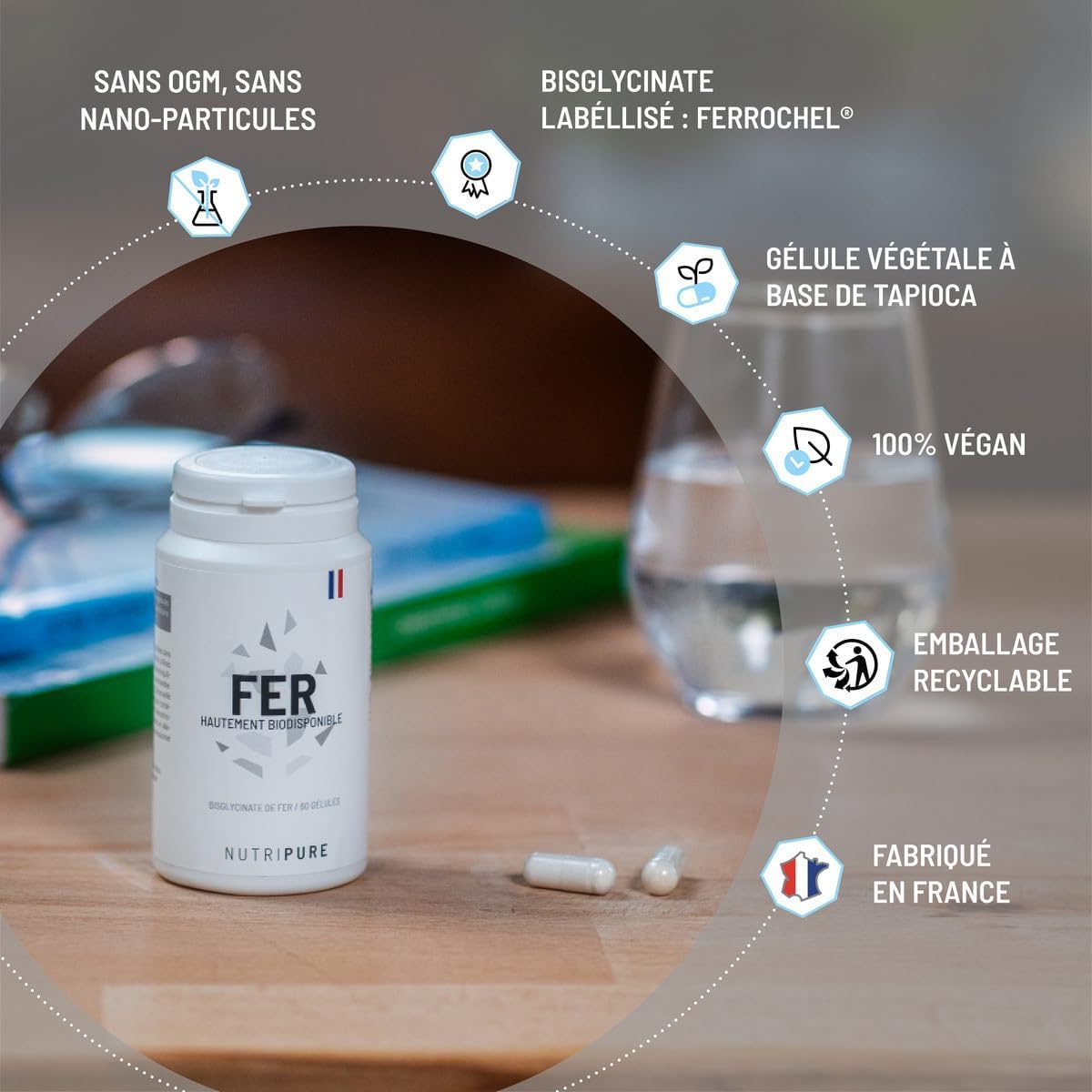 Nutripure | Iron Bisglycinate 14 mg High Quality FERROCHEL | High Absorption | Anti-Fatigue & Immune System Strengthening Dietary Supplement | 120 Vegetable Capsules | Vegan | Made in France - Image 6