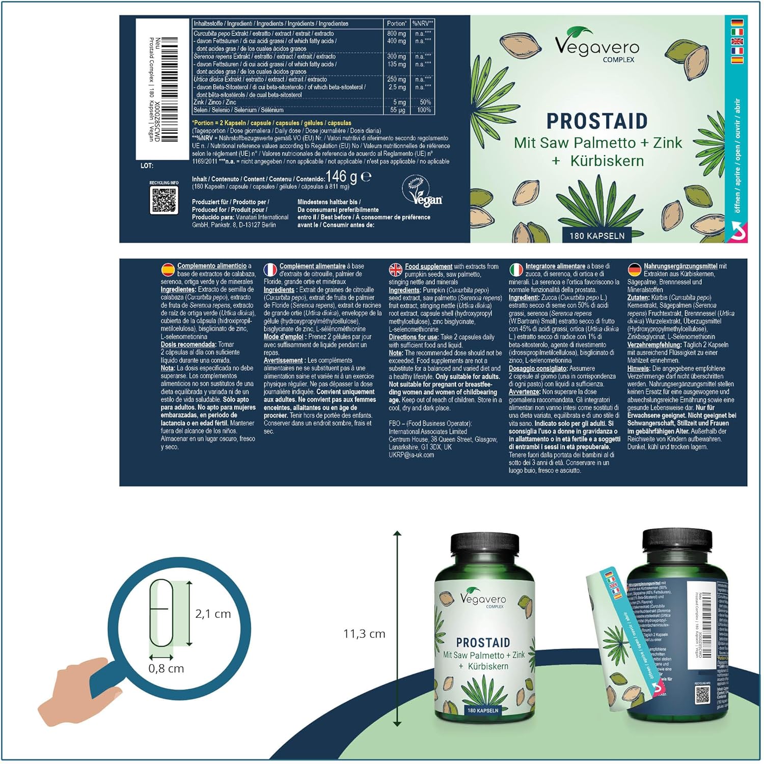 Men's Prostate Complex & Urinary Comfort | 180 Capsules | 100% Natural | Saw Palmetto + Zinc + Nettle + Pumpkin | With 45% Fatty Acids | Vegan | 3 Months - Image 3
