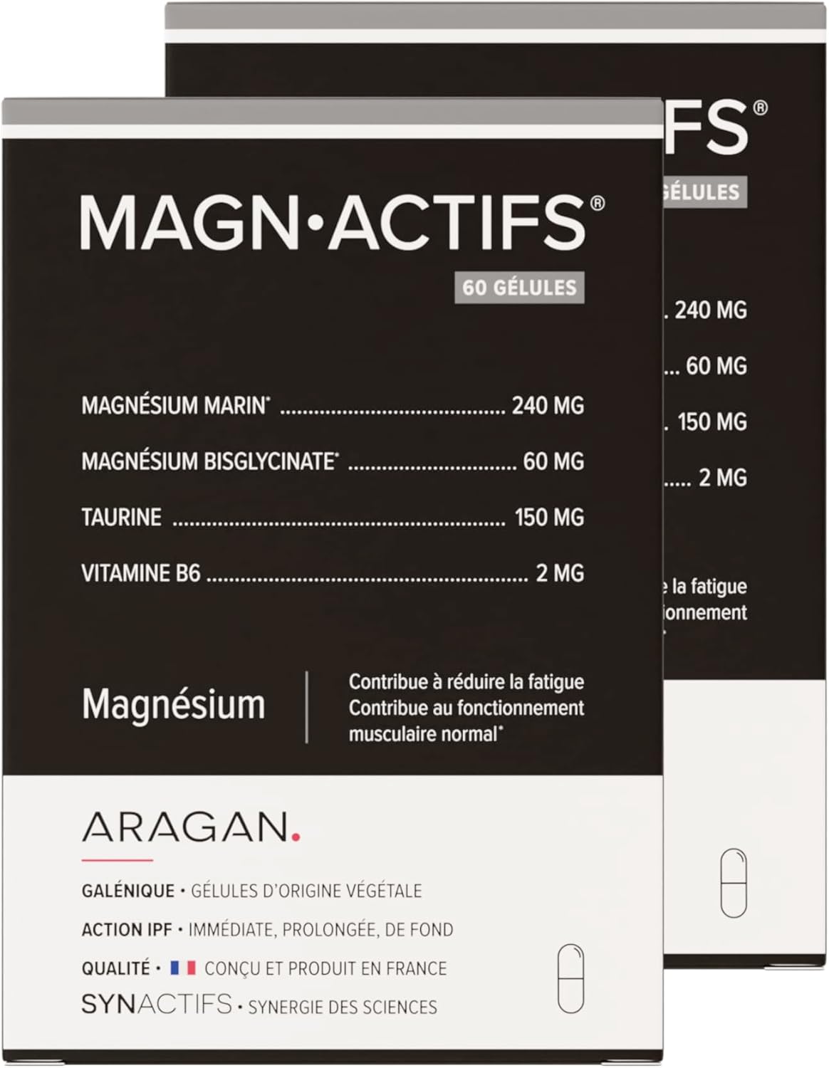 ARAGAN - Synactif Pack of 2 Magnactives - Food Supplement Fatigue, Nervous Balance, Stress - Magnesium, Taurine, Vitamin B - 120 capsules - 2 to 3 months taken - Made in France - Image 2