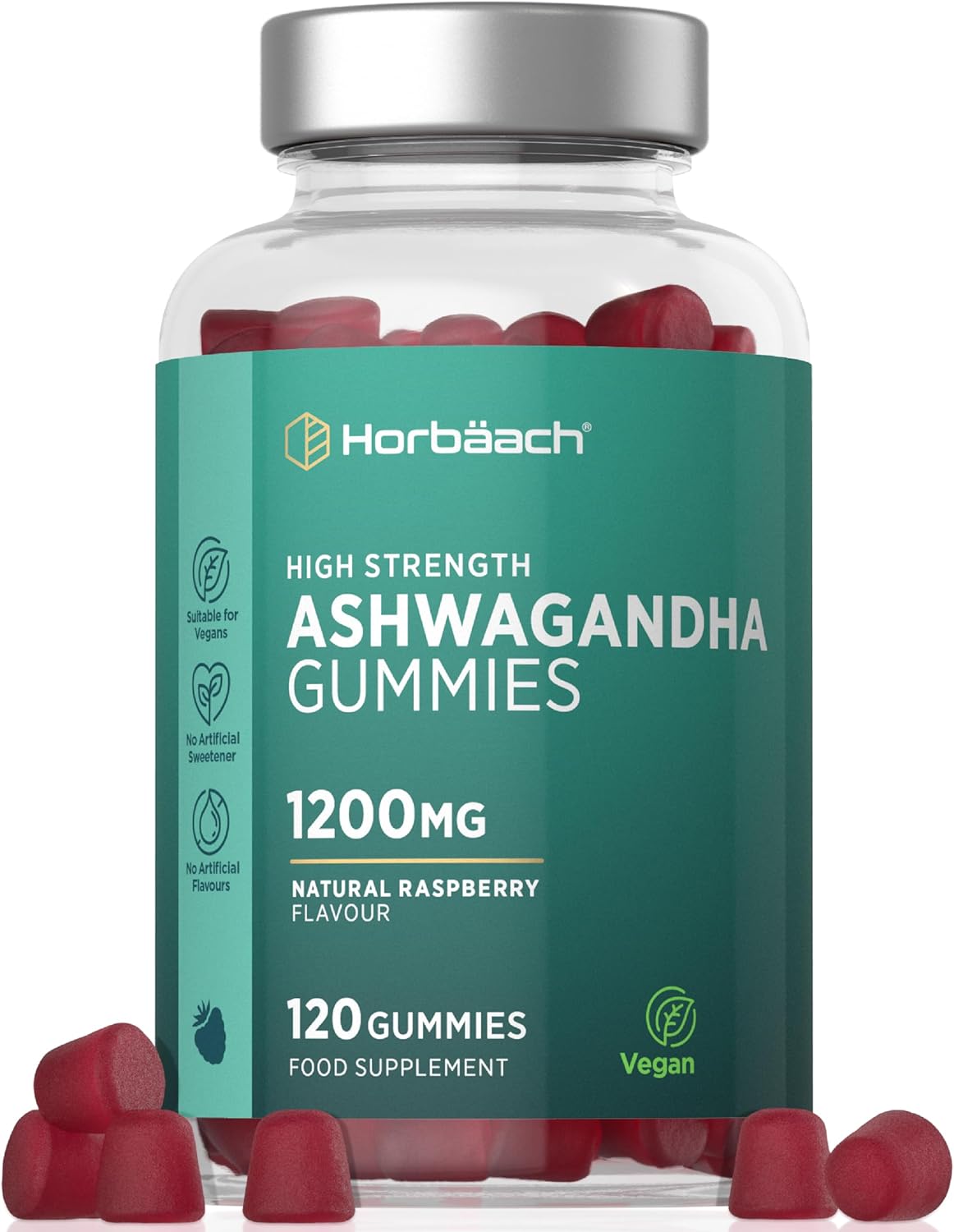 Ashwagandha Gummies 1200mg | 120 Vegan Raspberry Flavor Gummies | for 2 Months | Ashwagandha Withania Somnifera Extract | by Horbaach - Image 2