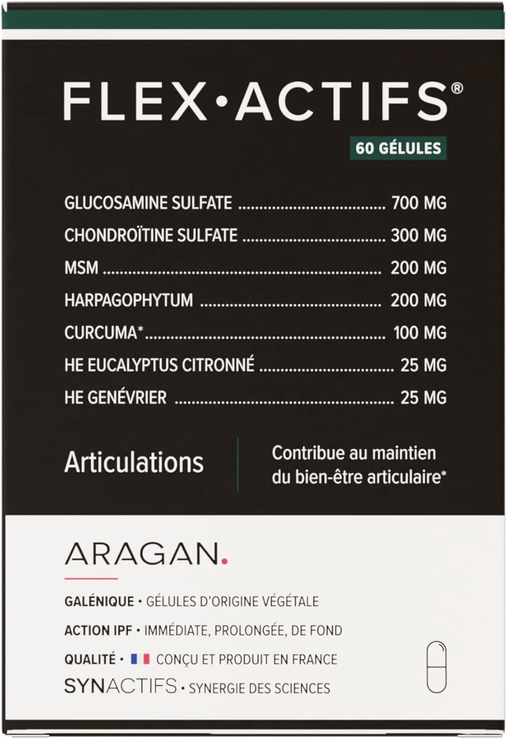 Flexactif - Joint Wellness - Glucosamine, Harpagophytum, MSM, Turmeric, Eucalyptus & Zinc Essential Oil - Aragan - 60 Capsules - Image 2