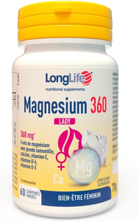 LongLife Magnesium 360 Lady | Menstrual Disorders & Menopause | 5 High Bioavailability Magnesium Salts | Feverfever Chamomile Extract, Calcium, Vitamins E, B6 & D3 | Gluten Free - Image 2