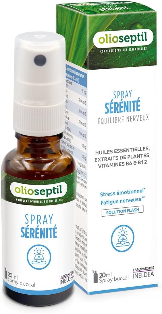 OLIOSEPTIL - Serenity Spray - Rhodiola, Lavender, Lemon Balm, Hawthorn & Orange Blossom Hydrosol - Vitamins B6 & B12 - Helps reduce stress and nervous fatigue - Mouth spray 20 ml - Image 2