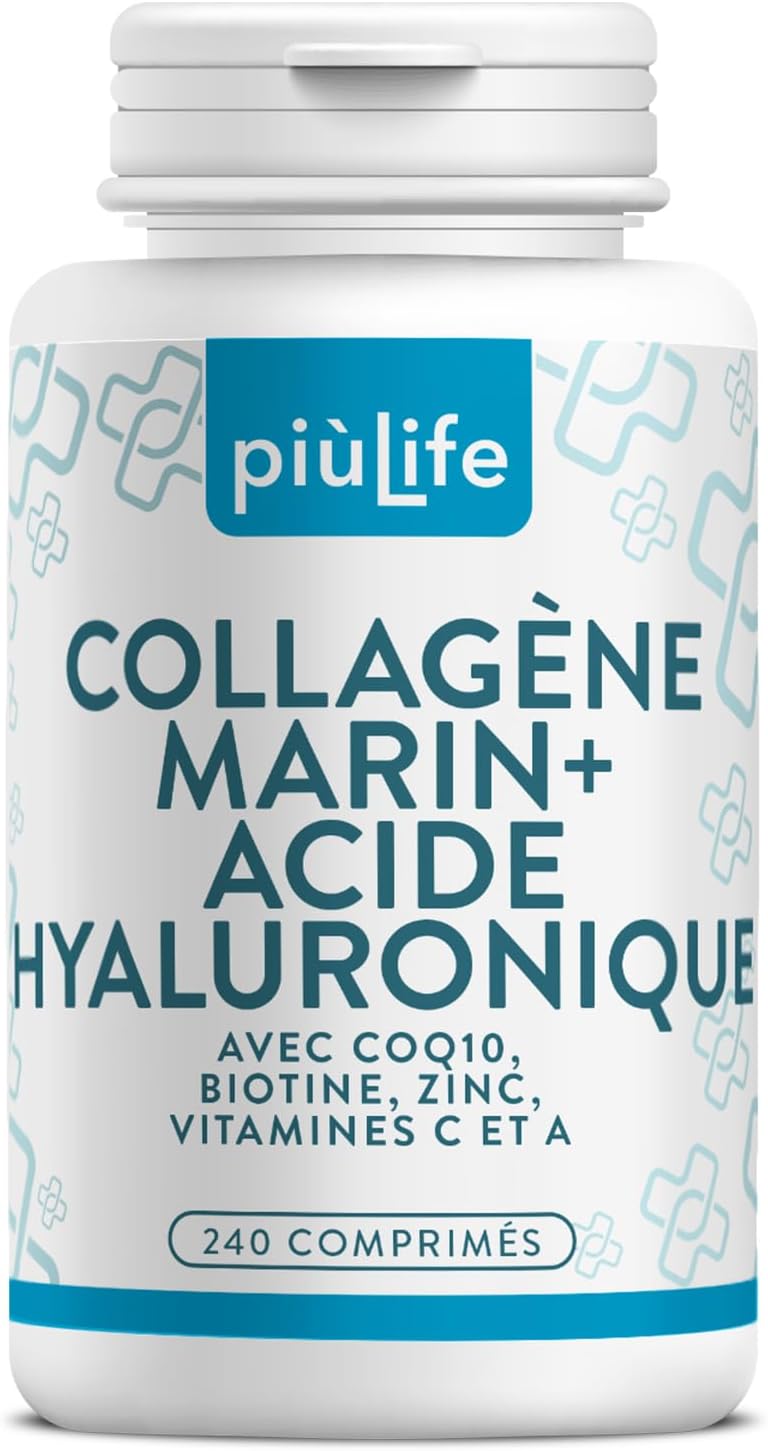 PiùLife Hyaluronic Acid Marine Collagen – 2000 mg Hydrolyzed Collagen Type 1, Vitamin C, Biotin, Zinc, Q10 – 240 Capsules – Skin, Hair, Joints - Image 2