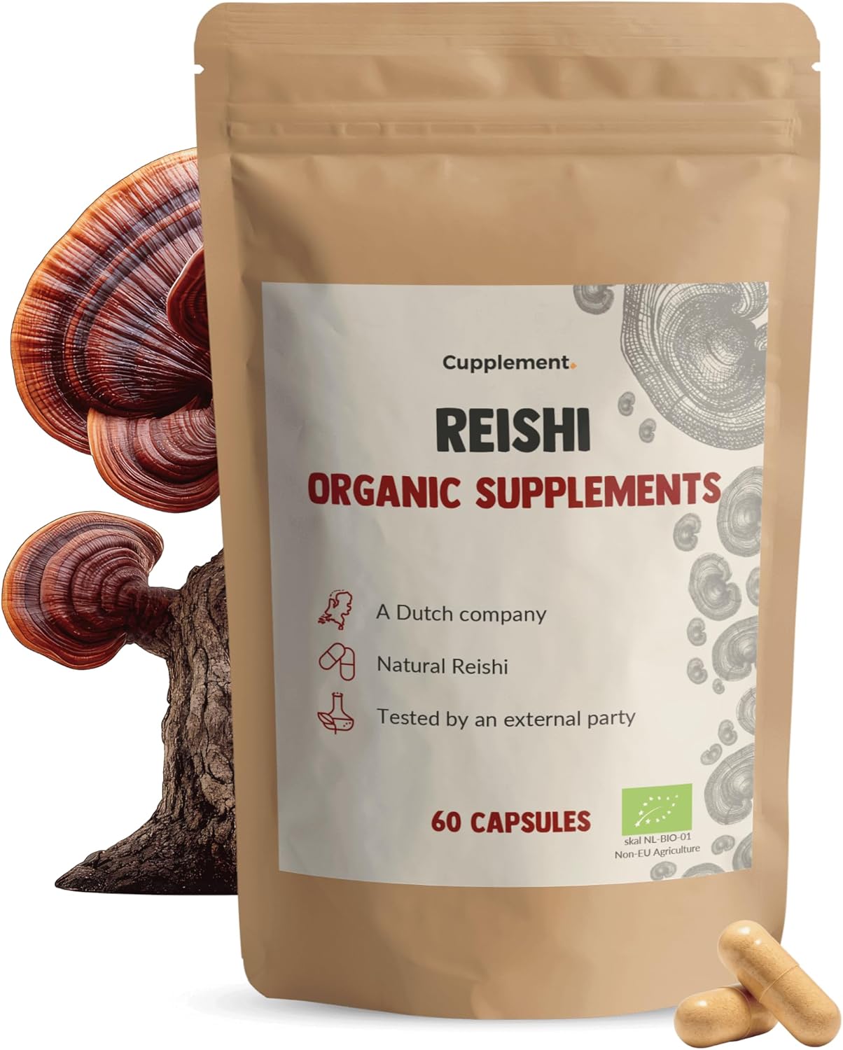 Reishi Capsules 60 units – Organic – 500 mg per capsule – No powder or extract – Mushroom - Image 2