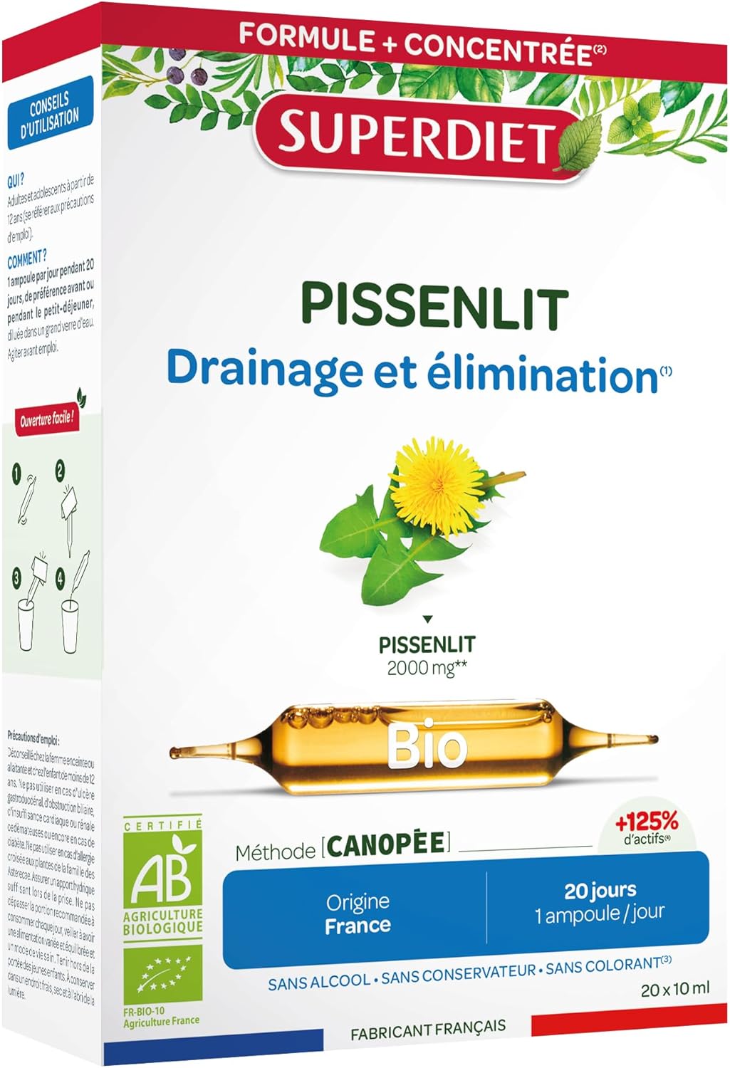 SUPERDIET – DISSENLIT BIO 2000 mg – Renal drainage & elimination – Made in France – Organic dandelion from France – 20 ampoules of 10 ml - Image 2