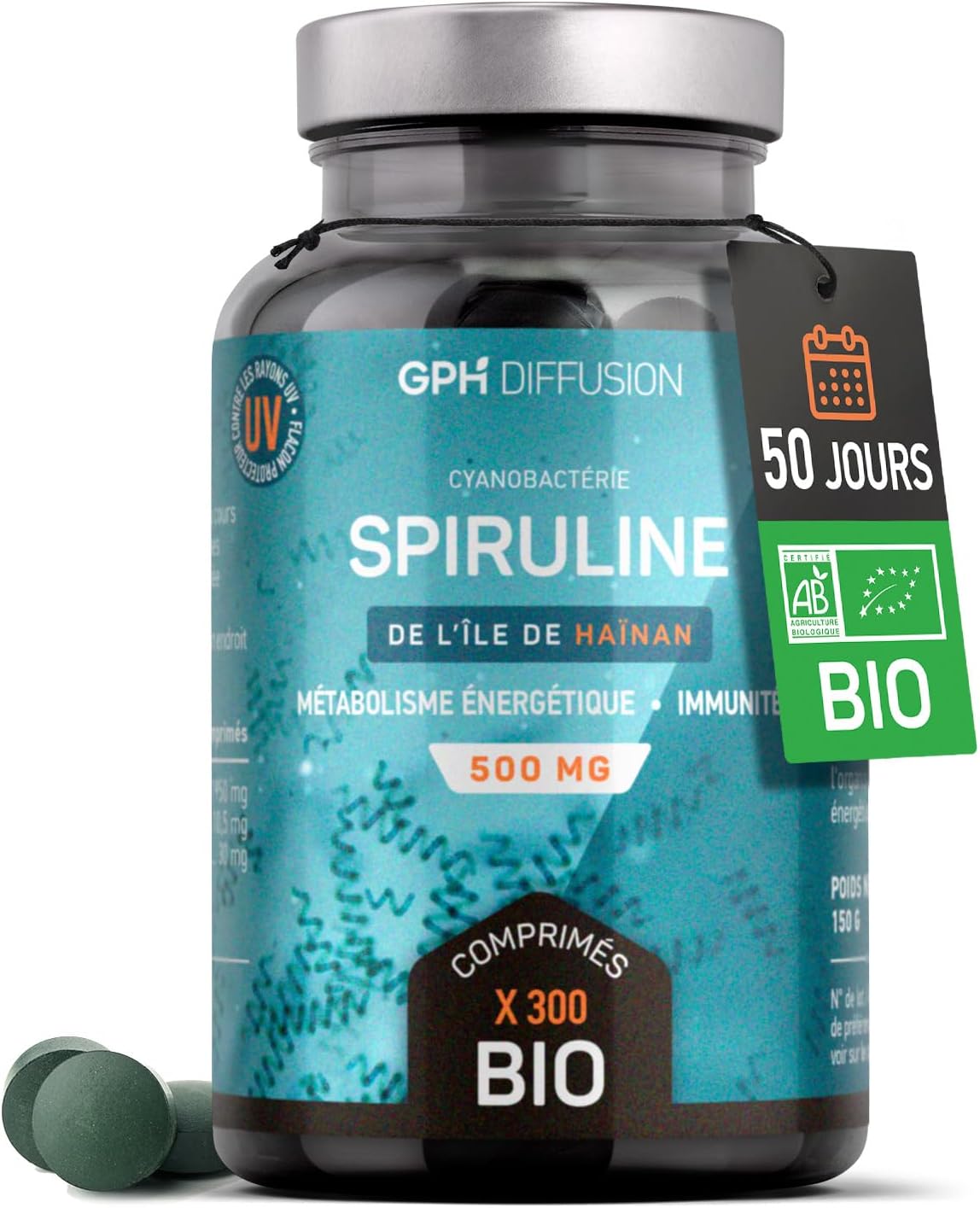Spirulina/Spirulina Bio 500mg - 300 Tablets - Energy Metabolism - Immune System - Image 2