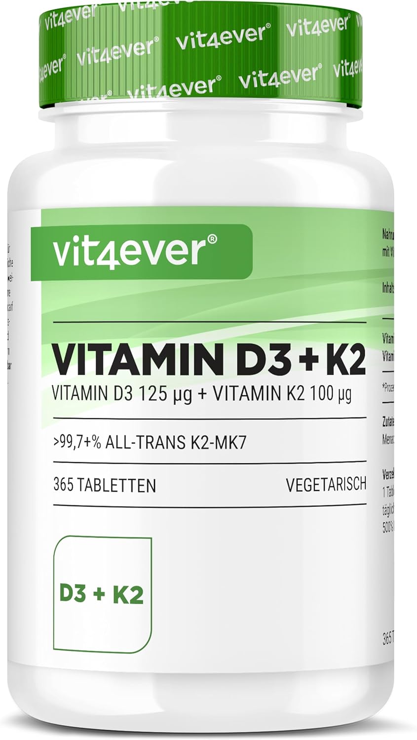 Vitamin D3 + K2 Depot - 365 Tablets - Premium Raw Material 99.7+% All-Trans (K2VITAL from Kappa) - With 5000 IU of Vitamin D3 per tablet - High dosed - Image 2