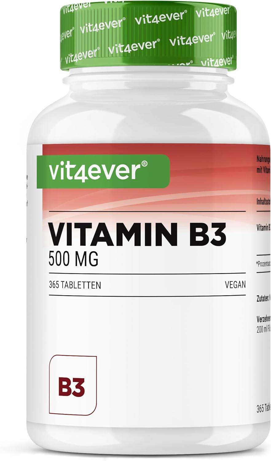 vit4ever Vitamin B3 (Niacin) - 500 mg - 365 Tablets - High Dose Nicotinamide - Flushfree - No Additives - Vegan - Image 2