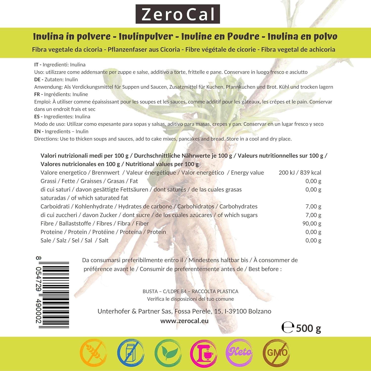 ZeroCal - Inulin Powder 500 g | Naturally Derived from Chicory Root | Natural Prebiotic - 90% Fibres - Gluten Free | Superior Quality | Origin Europe - Image 3