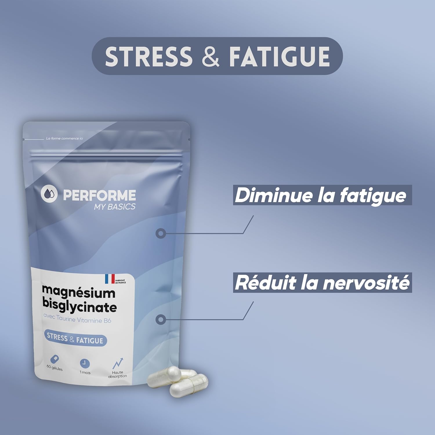 My Basics Magnesium Bisclycinate + Taurine - Stress and Fatigue - 60 Vegetable Capsules - 1 Month of Treatment Performe - Image 3