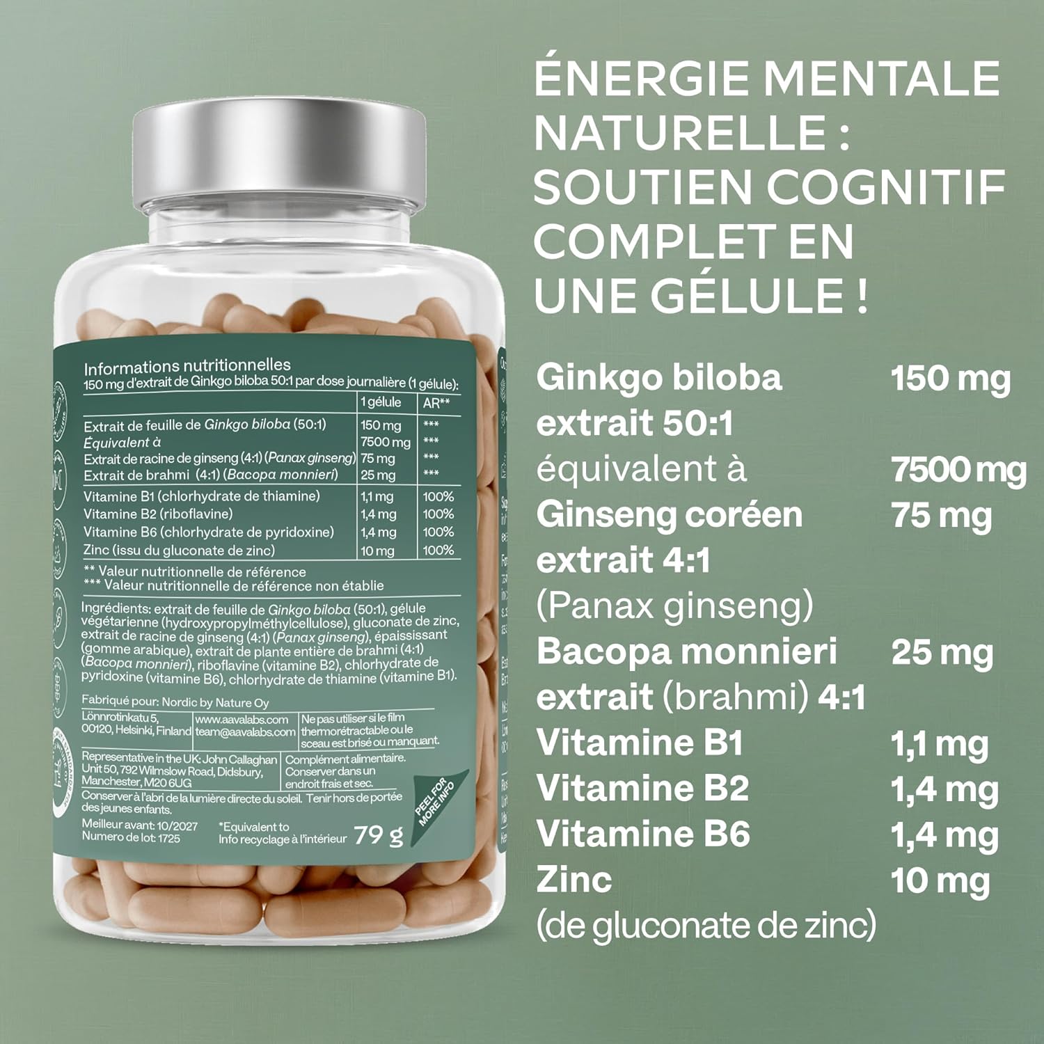 Ginkgo Biloba 7500mg 50:1 with Panax Red Korean Ginseng, Bacopa Monnieri, Zinc, Vitamin B Complex - Powerful Nootropic Blood Circulation, Memory and Concentration, Energy - 180 Capsules - Image 6