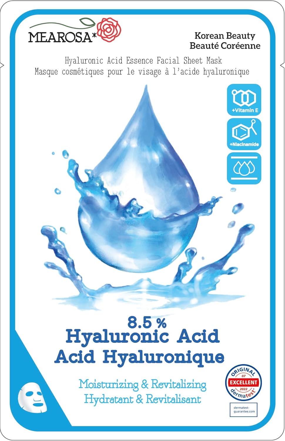 MEAROSA* 8.5% Hyaluronic Acid, Niacinamide, Vitamin E Face Masks for Skin Dermatologically Tested Sensitive Vegan Formula Moisturizing & Nourishing - Image 3
