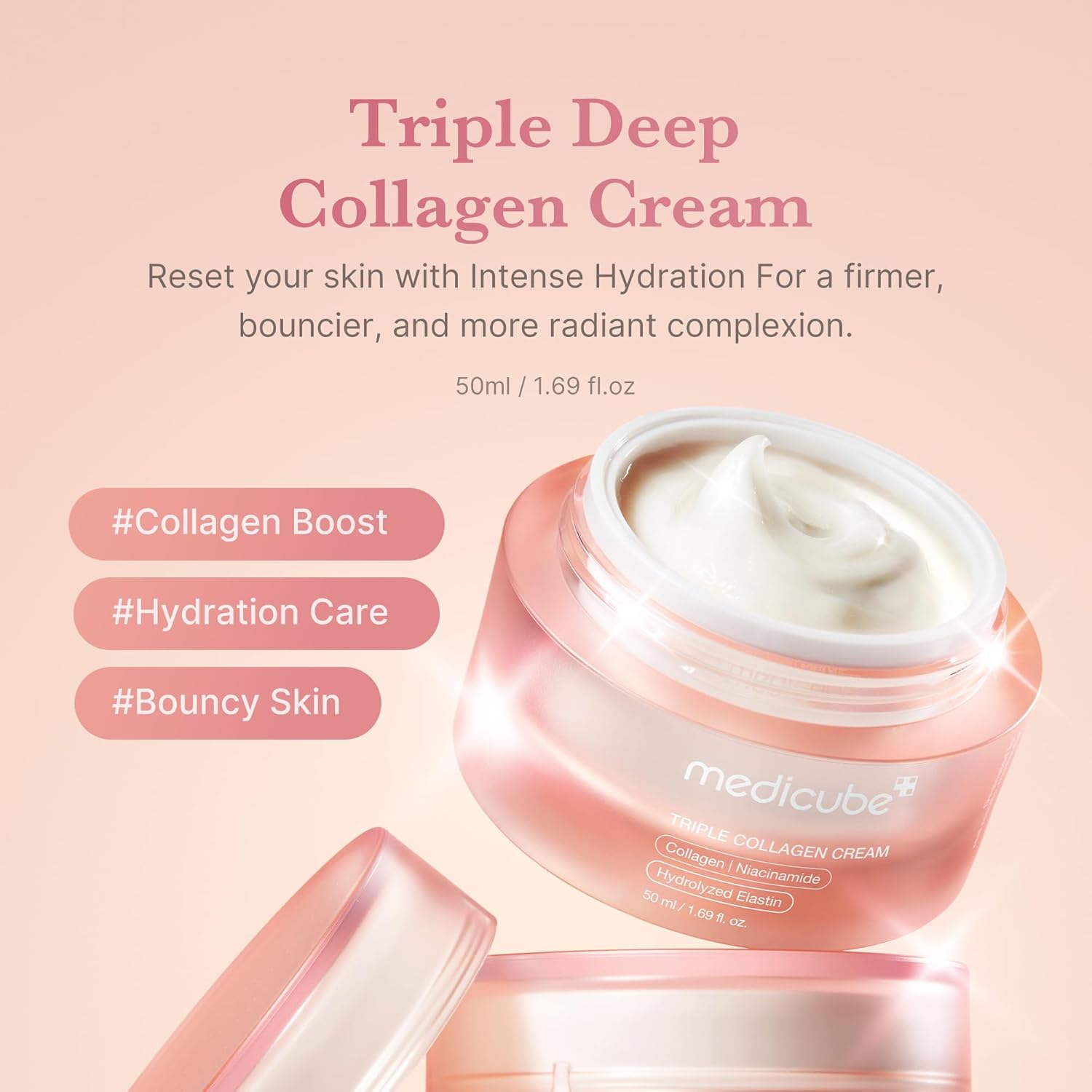 Medicube Triple Collagen & Hyaluronic Acid, Premium Elastin & Shea Butter - Anti Wrinkle & Moisturizing Face Cream - Skincare Coreen, 50ml - Image 3